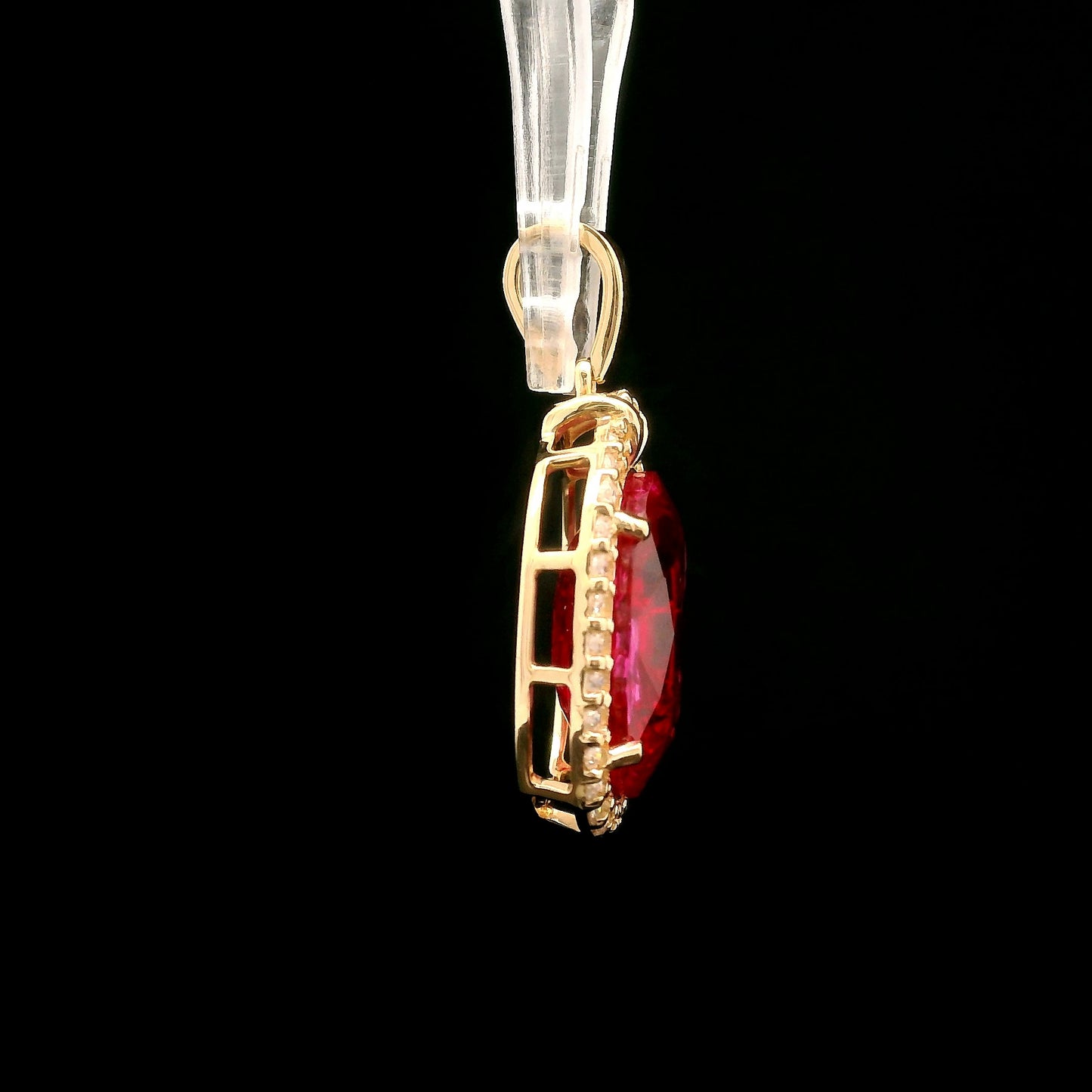 5.37 Ct Oval Mixed Cut Lab Grown Ruby 14K Gold Pendant