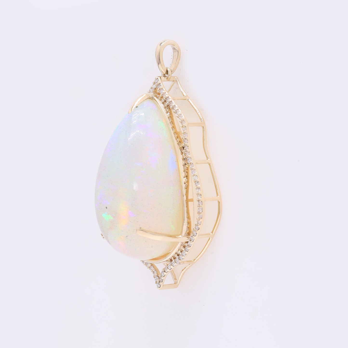 25.54 Ct Pear Cabochon Natural Opal 14K Gold Pendant