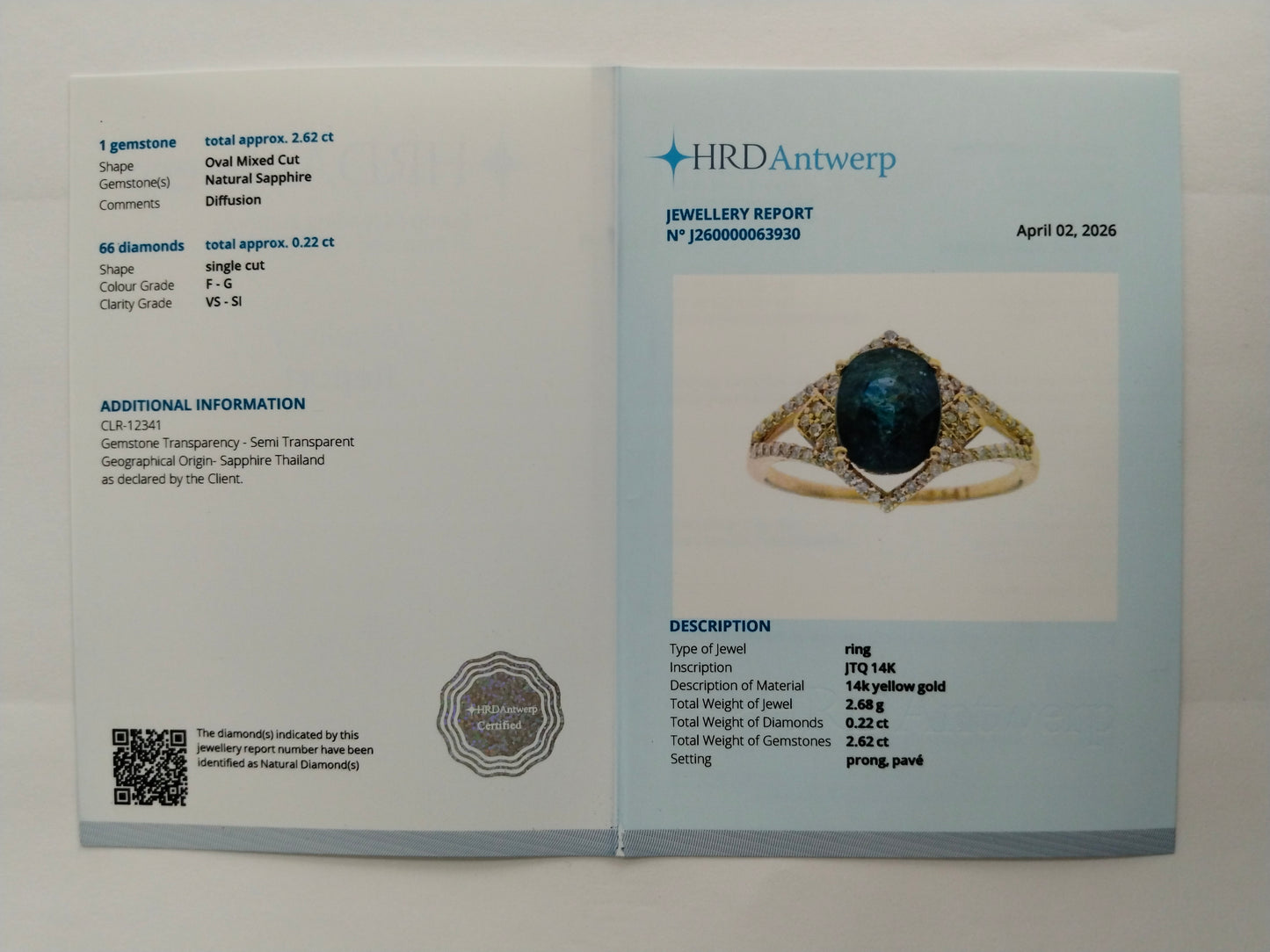 2.84 Ct Oval Mixed Cut Natural Sapphire 14K Gold Ring