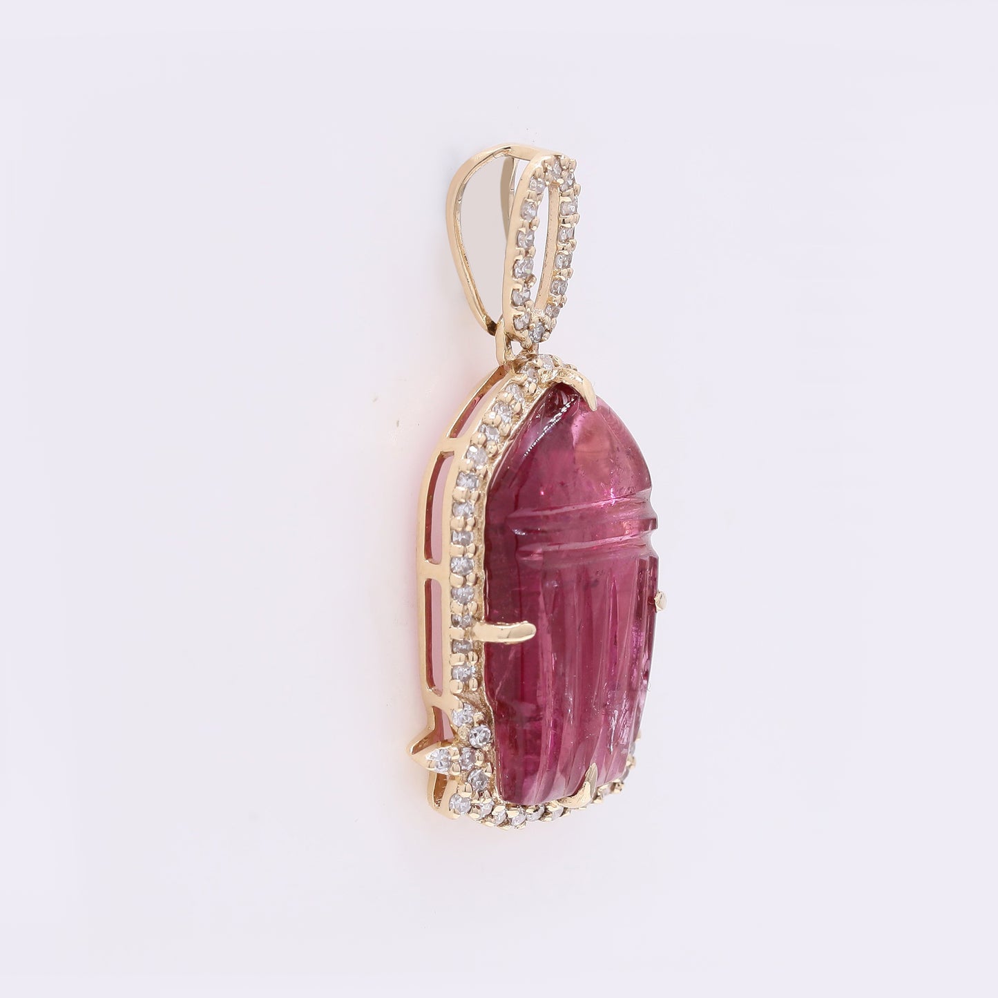 2.97 Ct Fancy Carving Natural Tourmaline 14K Gold Pendant