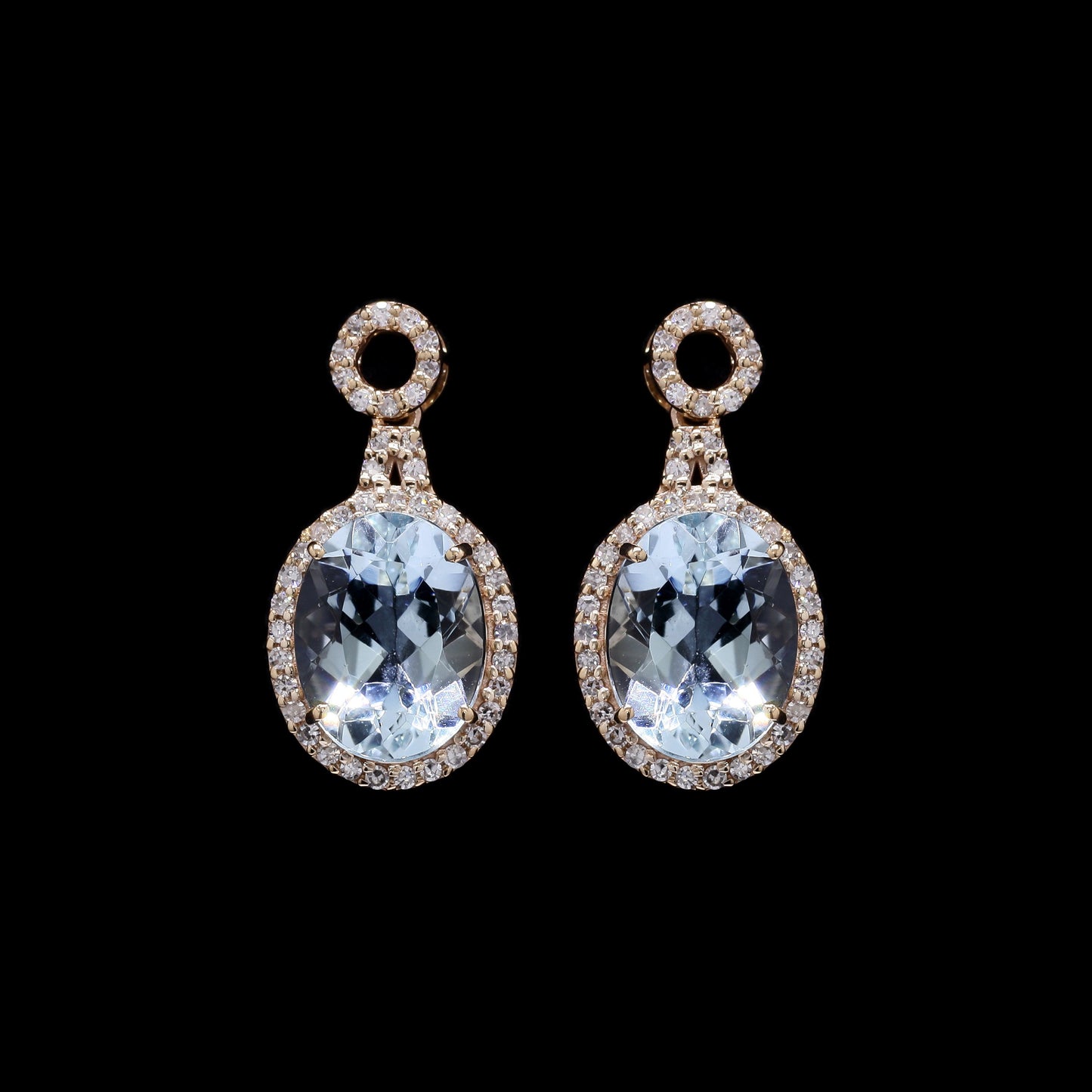 3.58 Ct Oval Mixed Cut Natural Aquamarine 14K Gold Earrings