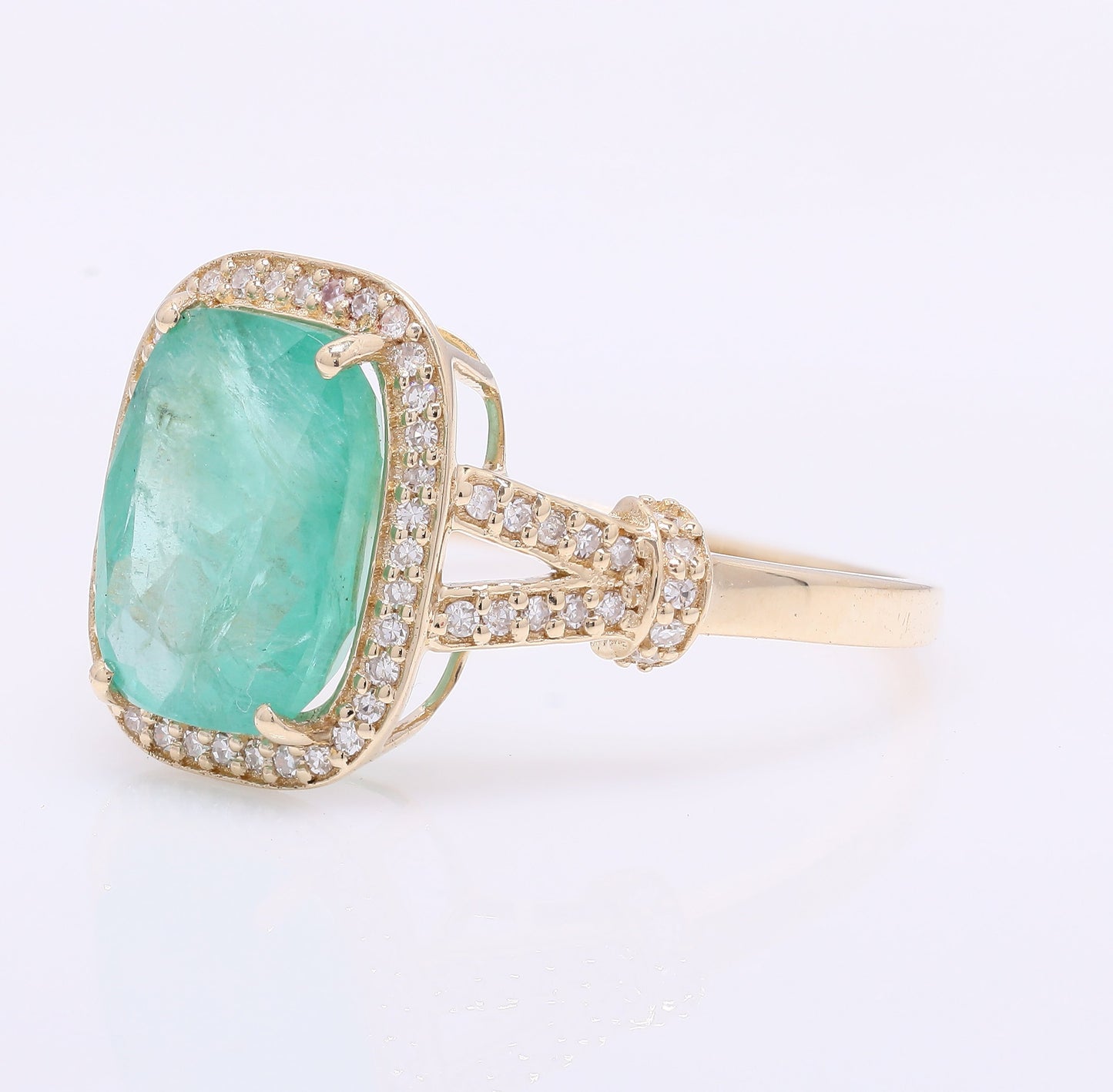 3.23 Ct Cushion Mixed Cut Natural Emerald 14K Gold Ring