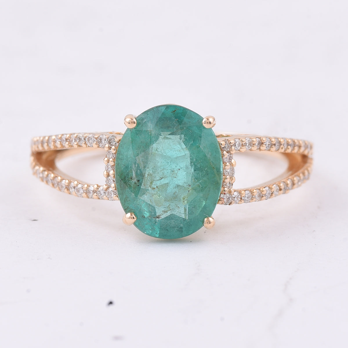 2.07 Ct Oval Natural Emerald 14K Gold Ring