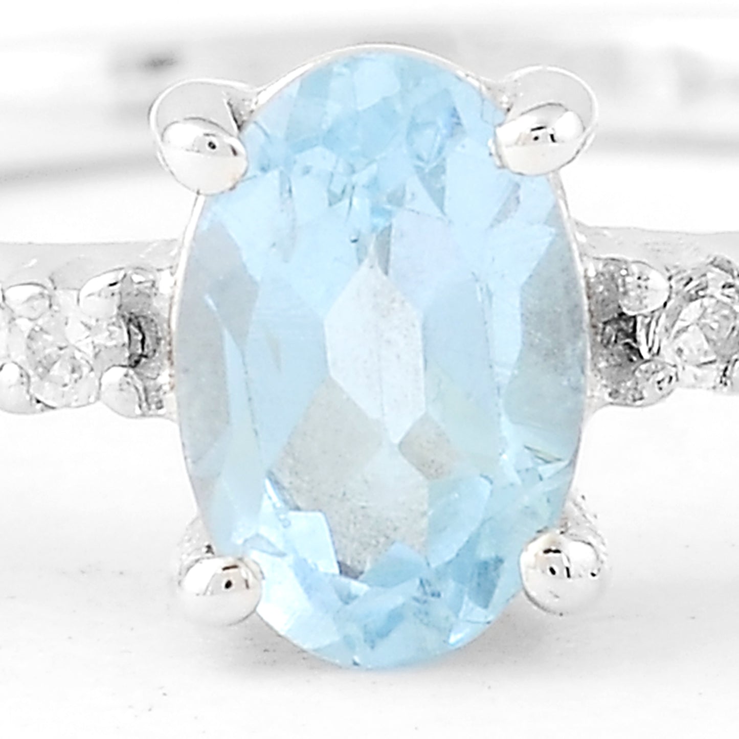 0.64 Ct Oval Swiss Blue Topaz, Cubic Zirconia, 925 Sterling Silver Ring
