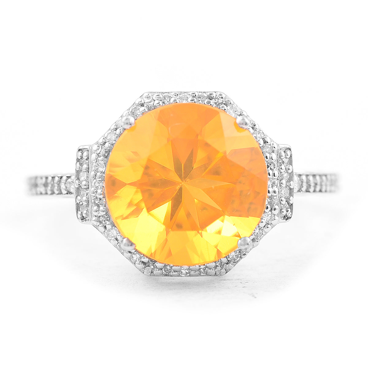 2.65 Ct Round Mixed Cut Natural Fire Opal 950 Platinum Ring