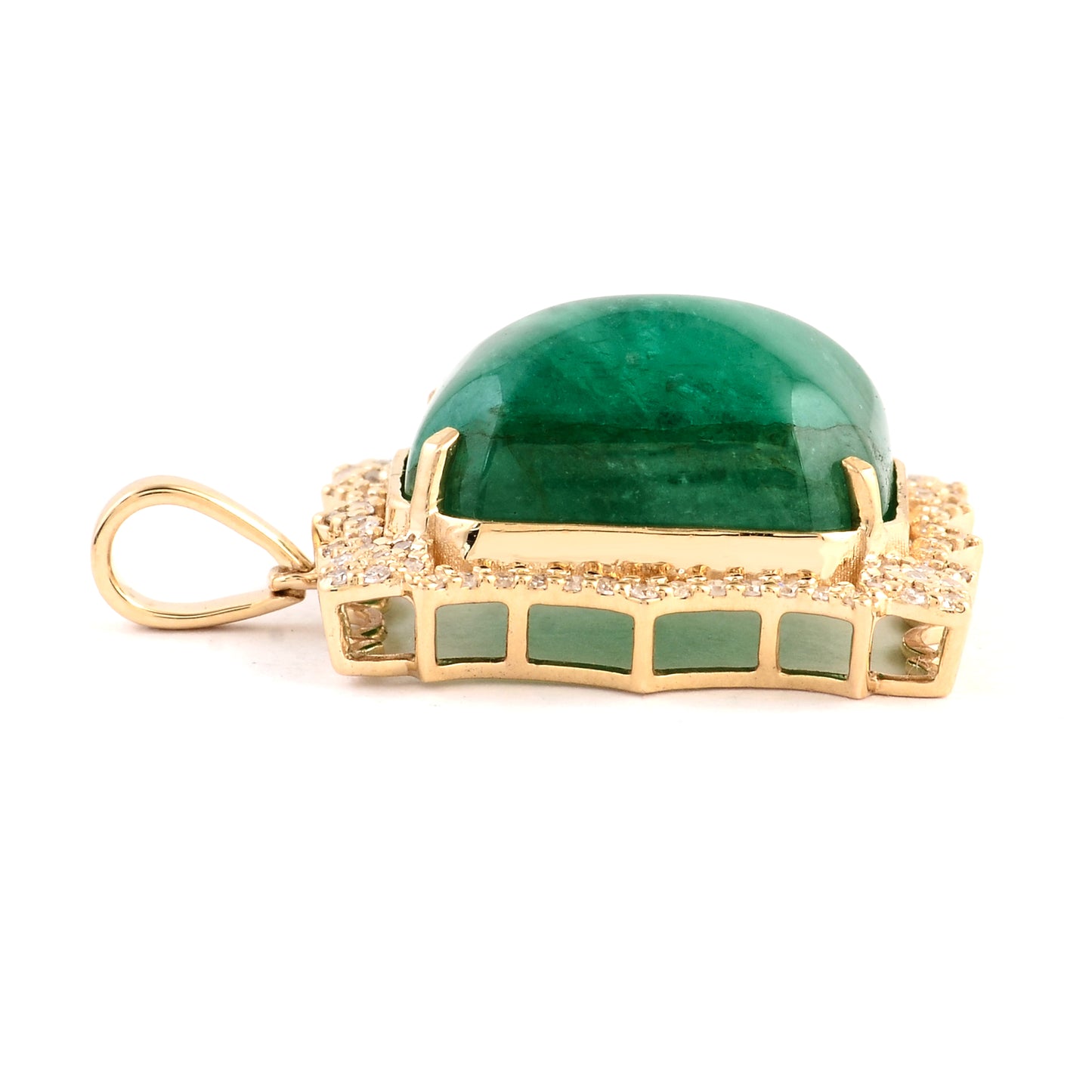 9.45 Ct Rectangular Cabochon Natural Beryl Emerald 14K Gold Pendant