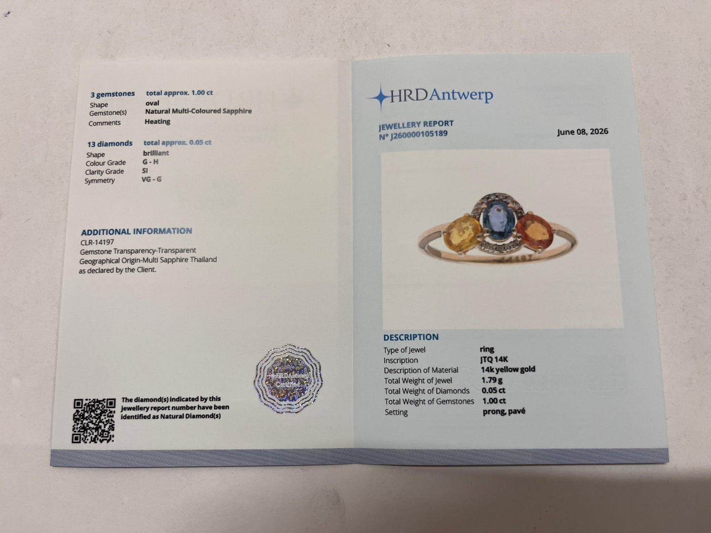 1.05 Ct Oval Mixed Cut Natural Multi-Coloured Sapphire 14K Gold Ring