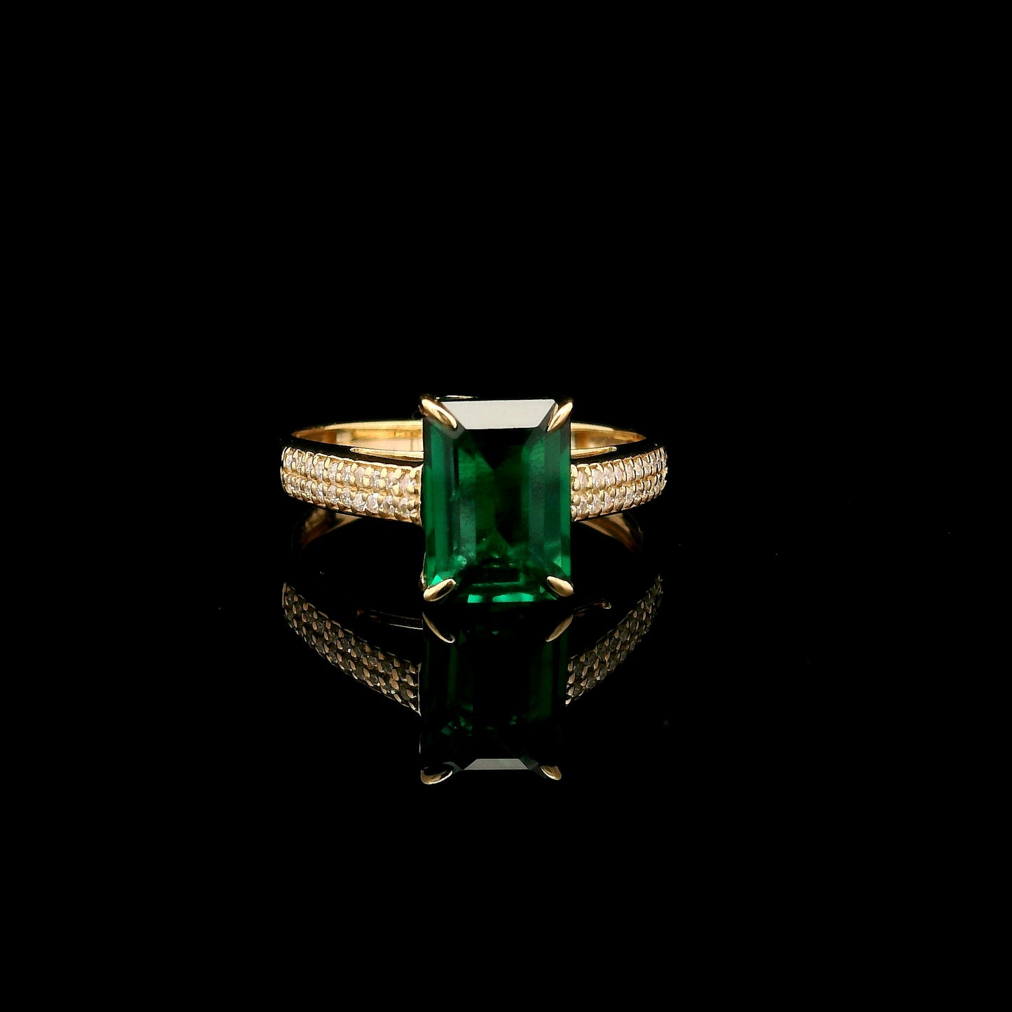 2.13 Ct Emerald Cut Lab Grown Emerald 14K Gold Ring