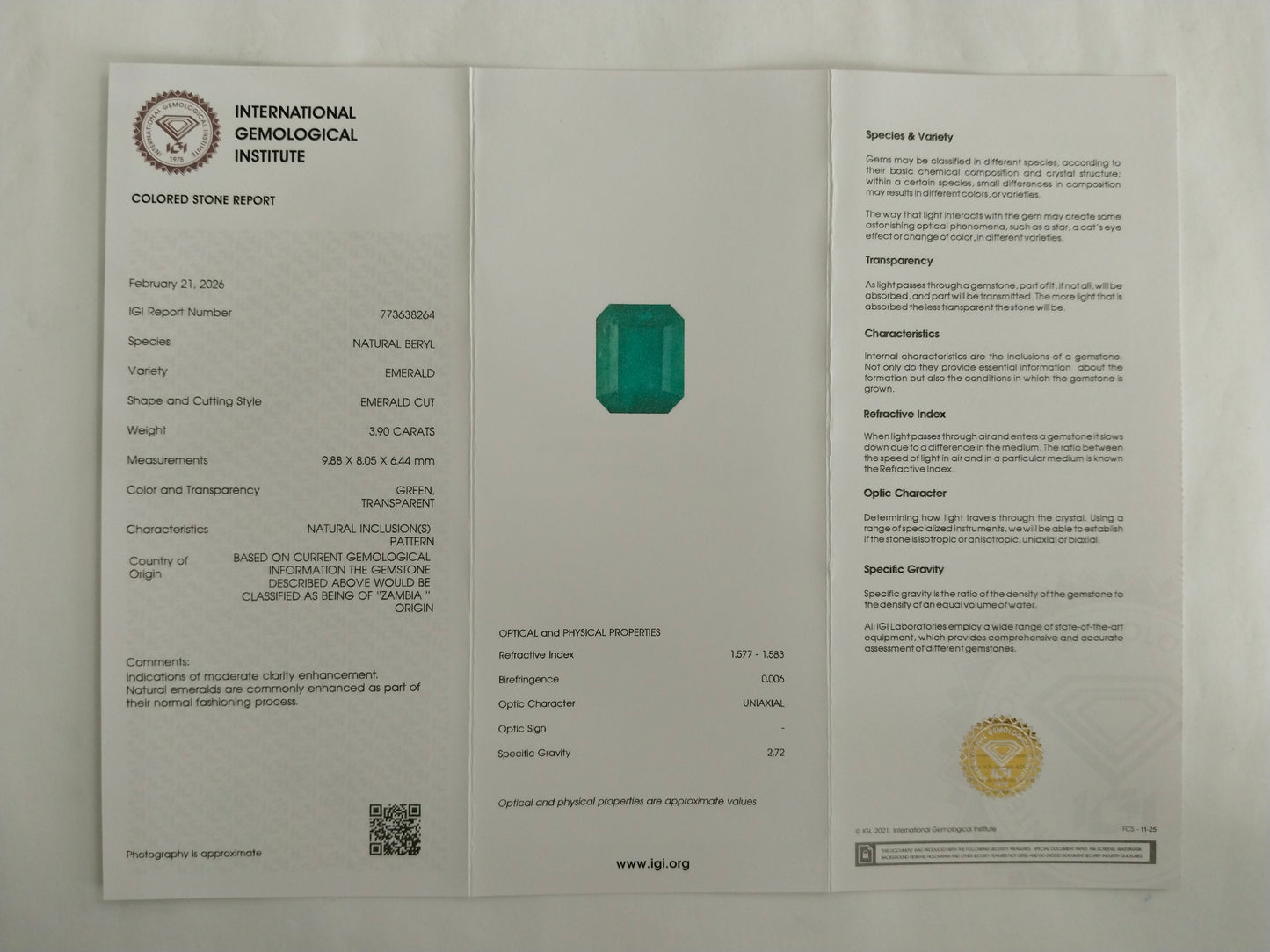 3.9 Natural Beryl Emerald Emerald Cut Gemstone