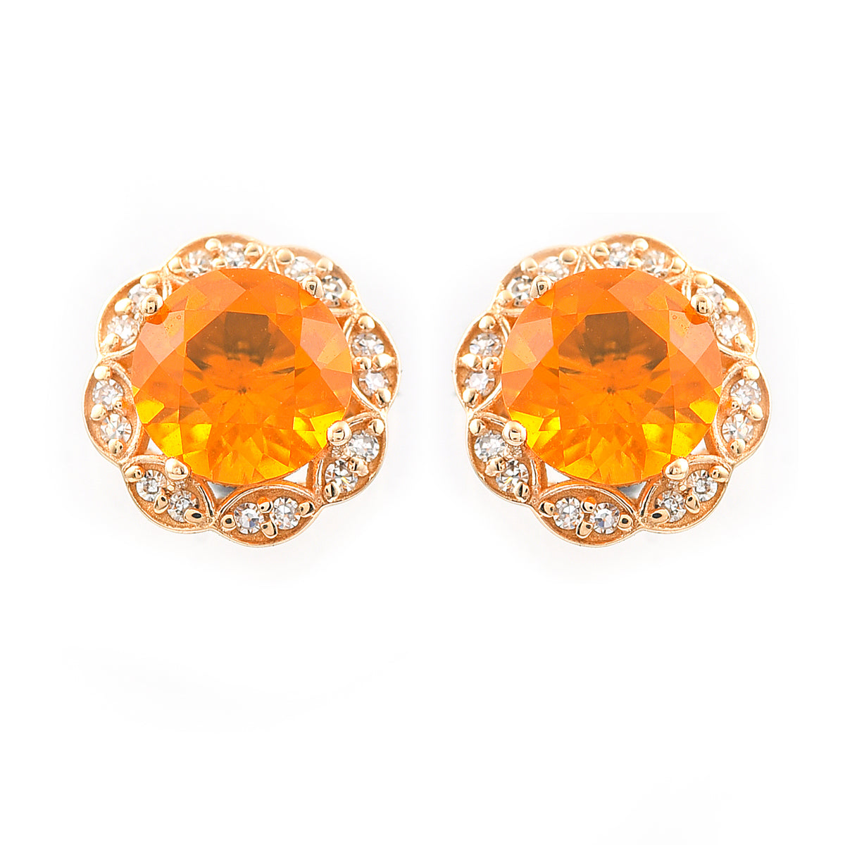 1.16 Ct Round Mixed Cut Natural Fire Opal 14K Gold Earrings