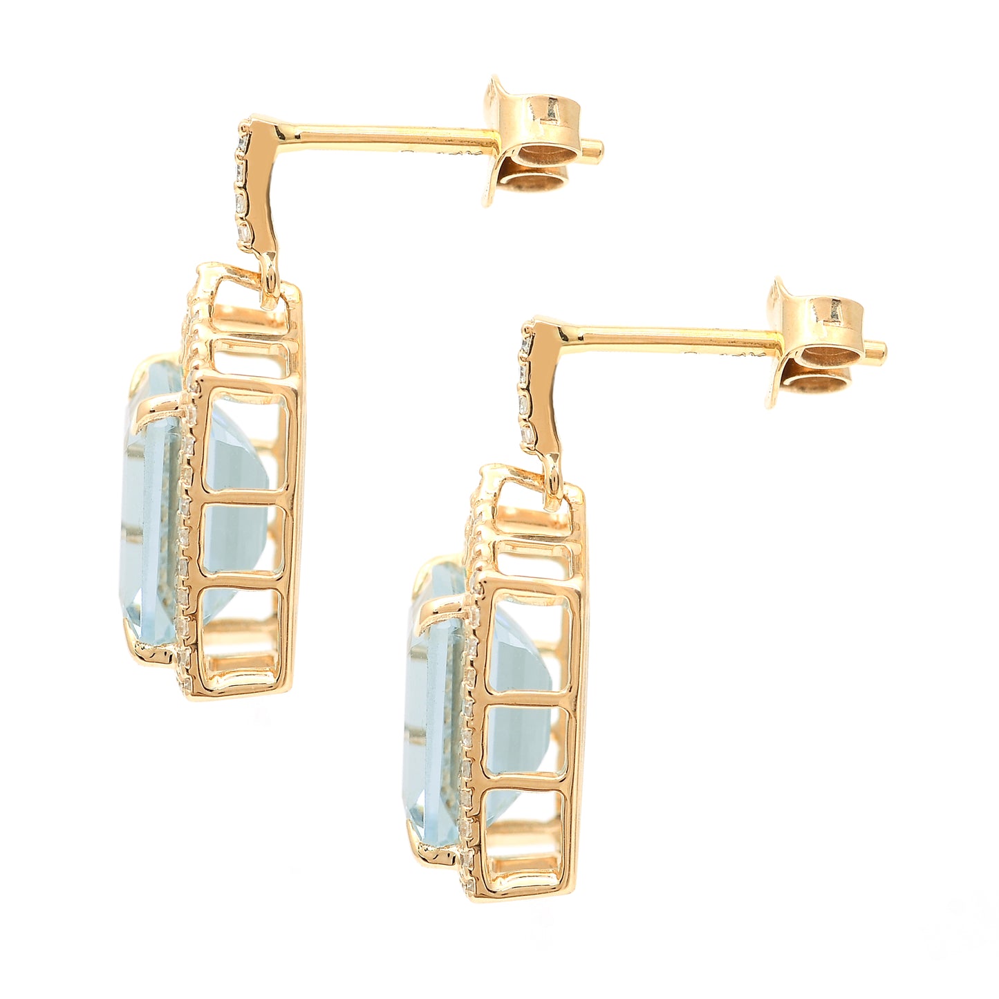 4.81 Ct Octagon Step Cut Natural Aquamarine 14K Gold Earrings
