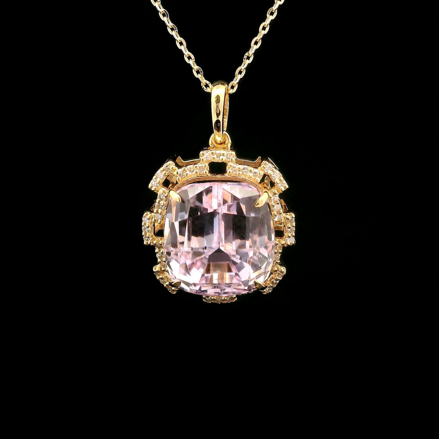 8.28 Ct Cushion Kunzite 14K Gold Pendant