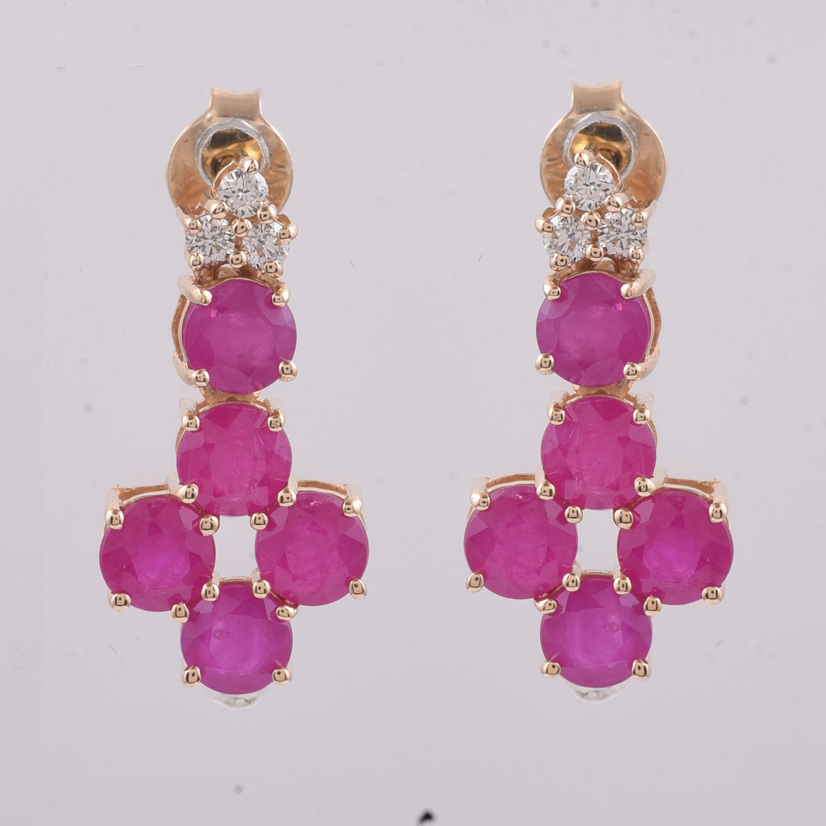 3.29 Ct Round Natural Ruby 14K Gold Earrings