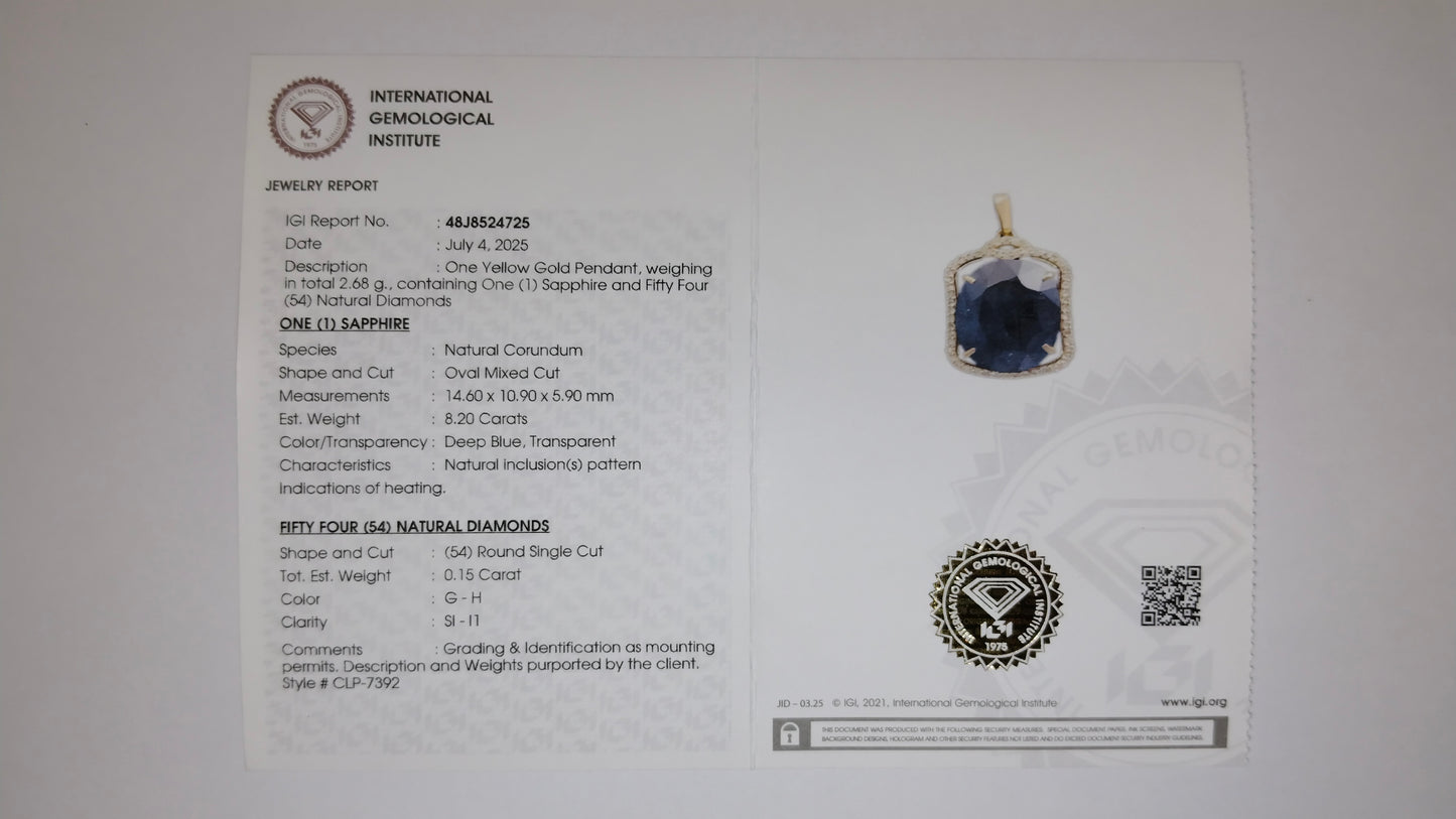8.35 Ct Oval Mixed Cut Natural Corundum Sapphire 14K Gold Pendant