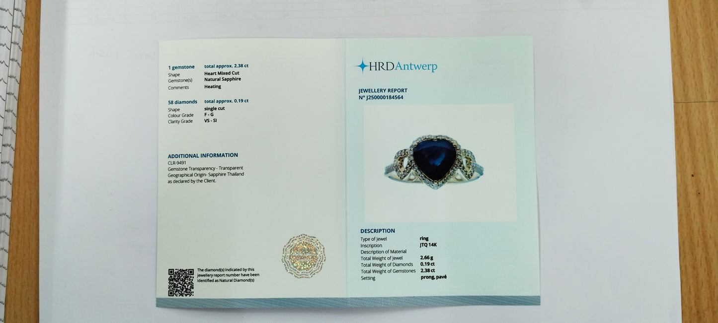 2.57 Ct Heart Mixed Cut Natural Sapphire 14K Gold Ring