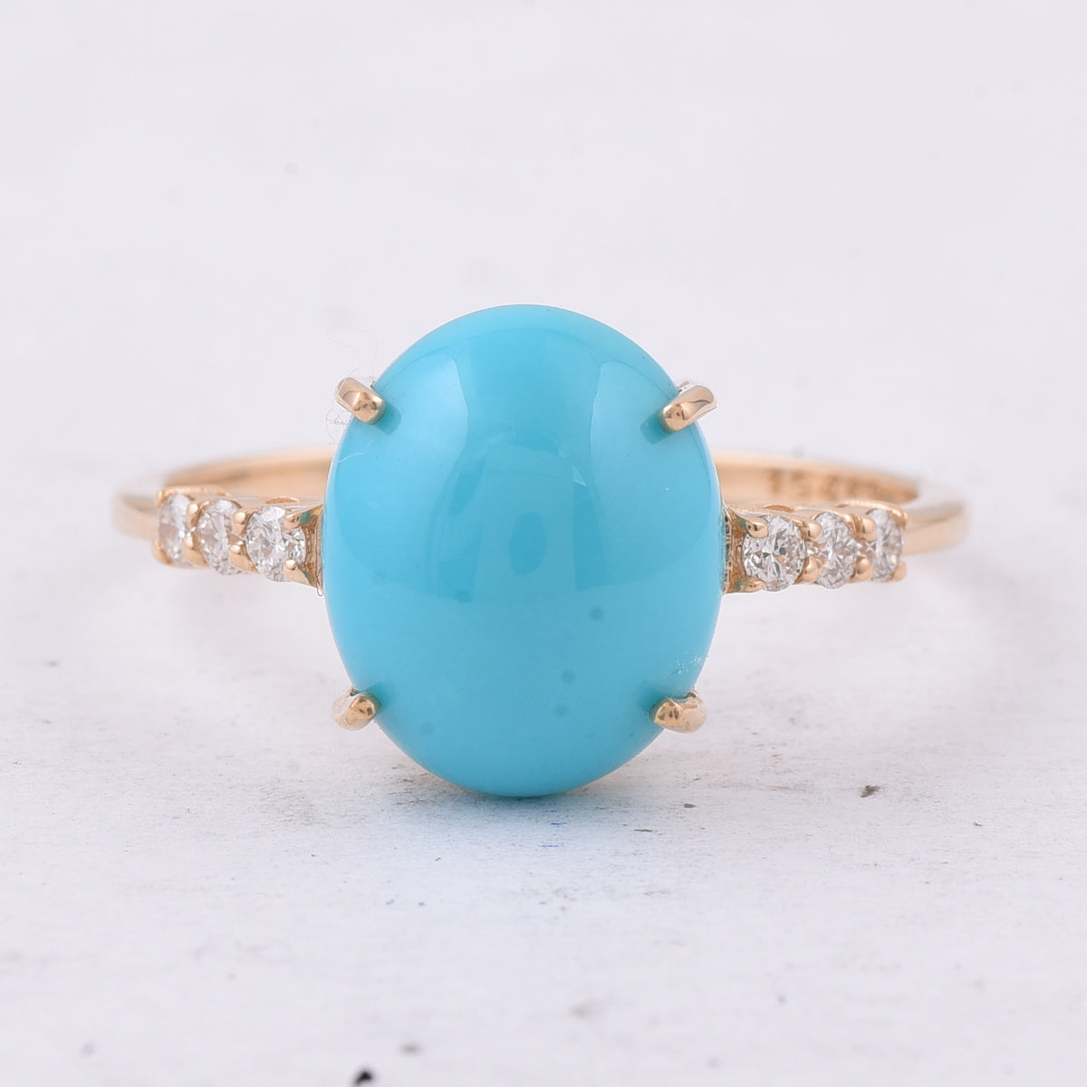3.17 Ct Oval Cabochon Cut Natural Turquoise 14K Gold Ring