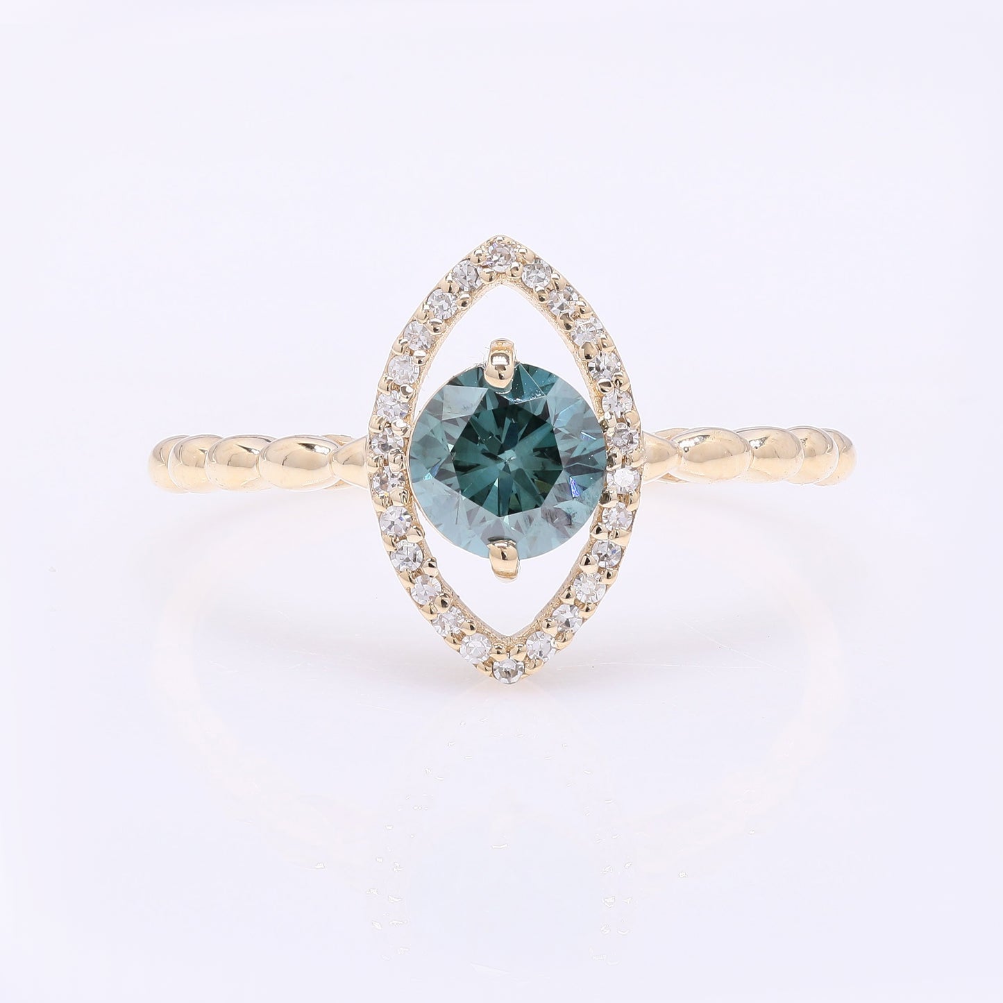 0.74 Ct Round Blue Diamond 14K Gold Ring