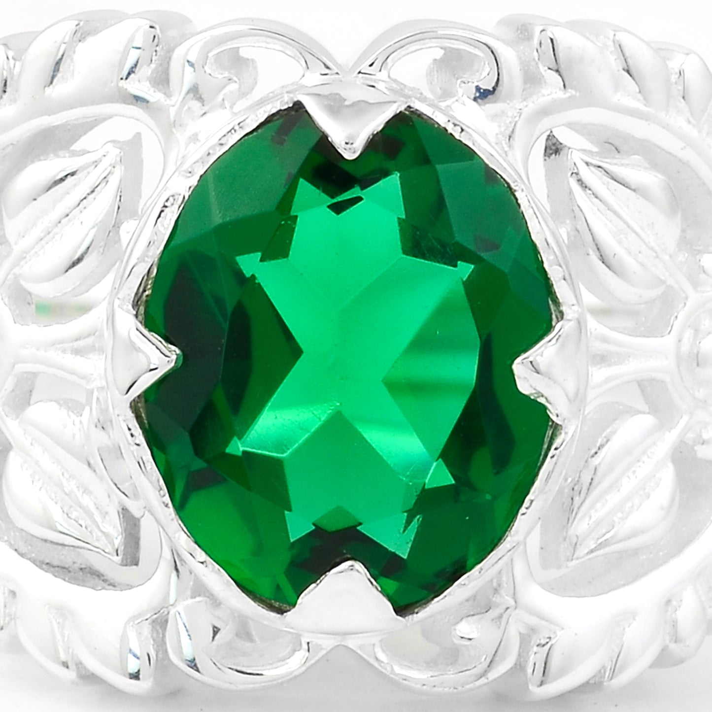 2.15 Ct Oval Created Emerald 925 Sterling Silver Ring