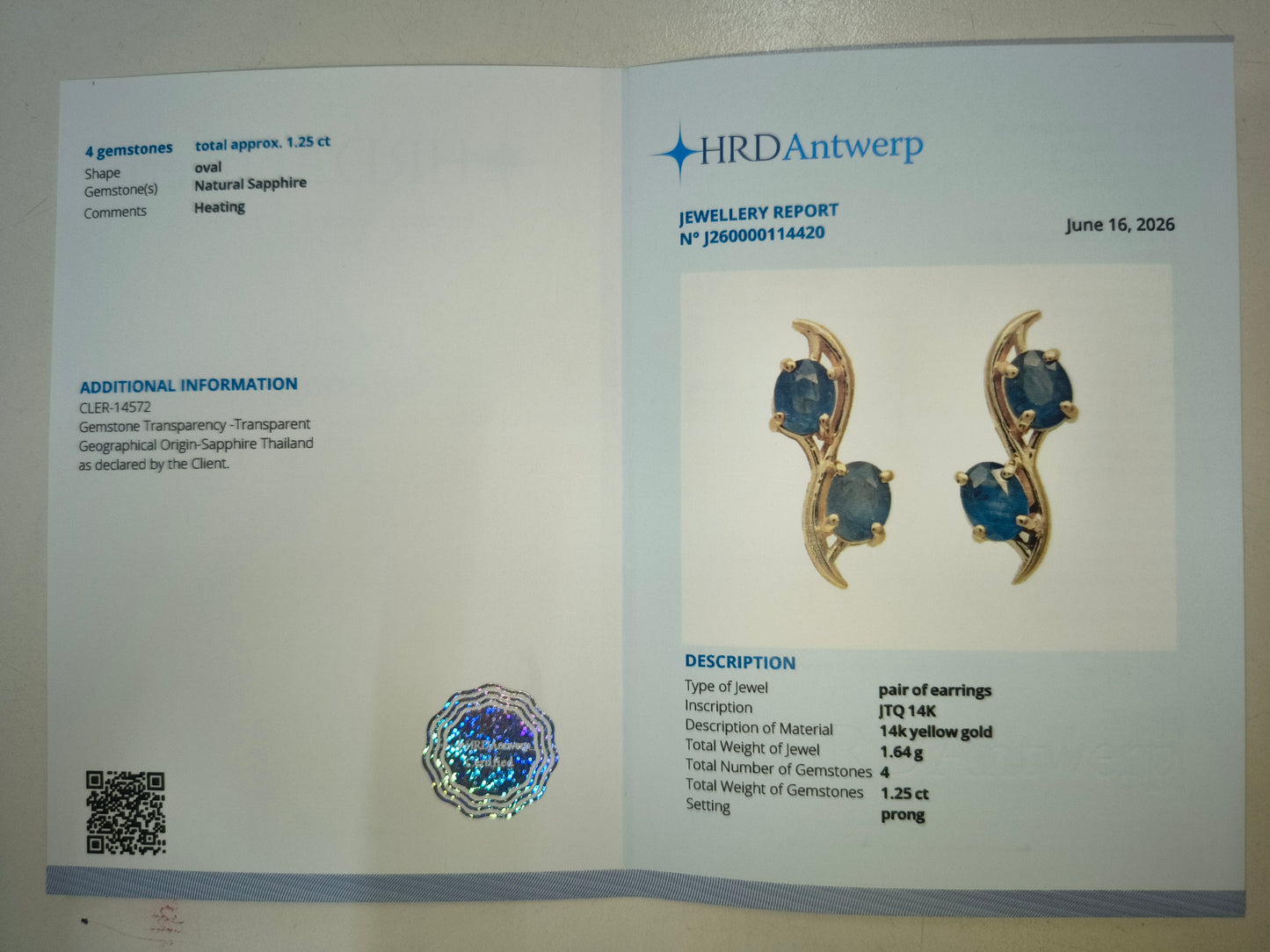 1.25 Ct Oval Natural Sapphire 14K Gold Earrings