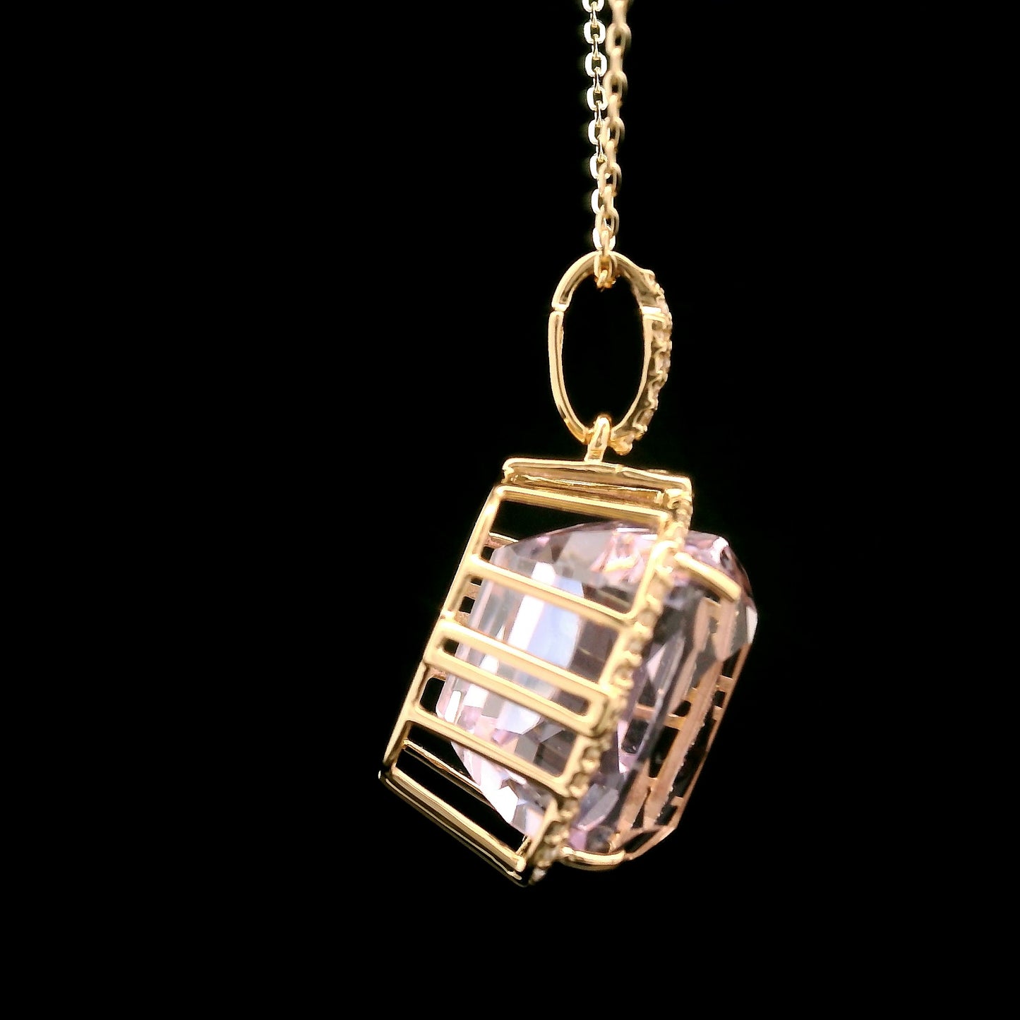 12.68 Ct Cushion Kunzite 14K Gold Pendant