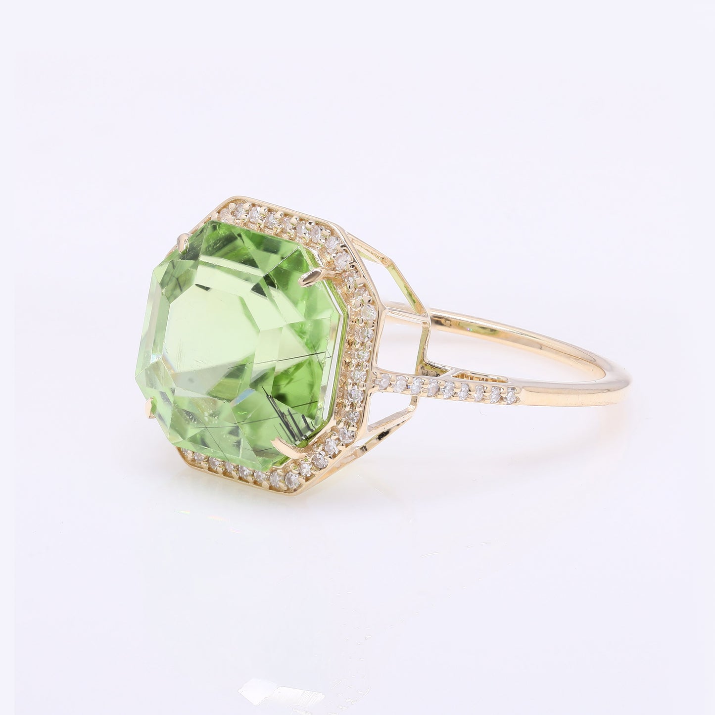 8.16 Ct Octagonal Step Ct Natural Peridot 14K Gold Ring