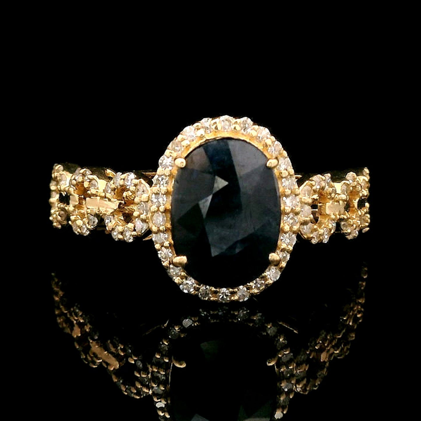 2.37 Ct Cushion Mixed Cut Natural Sapphire 14K Gold Ring