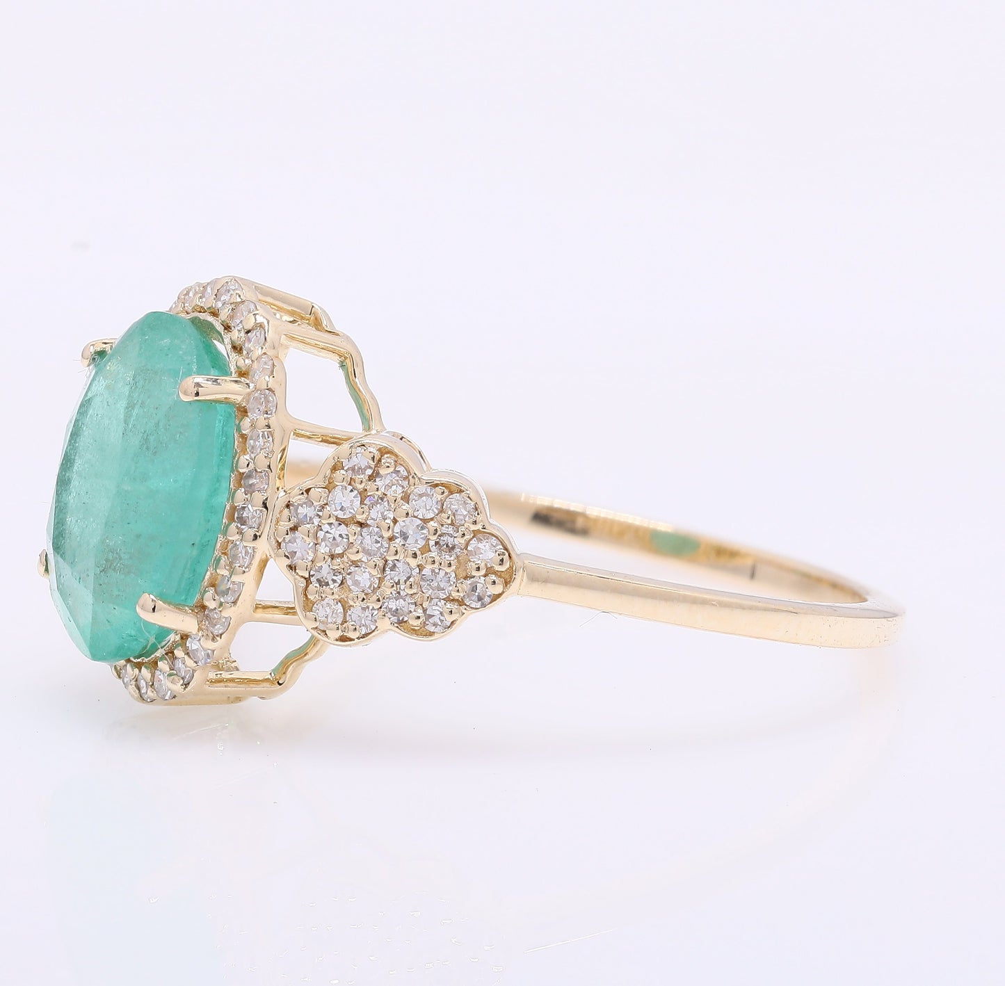 2.41 Ct Oval Mixed Cut Natural Emerald 14K Gold Ring