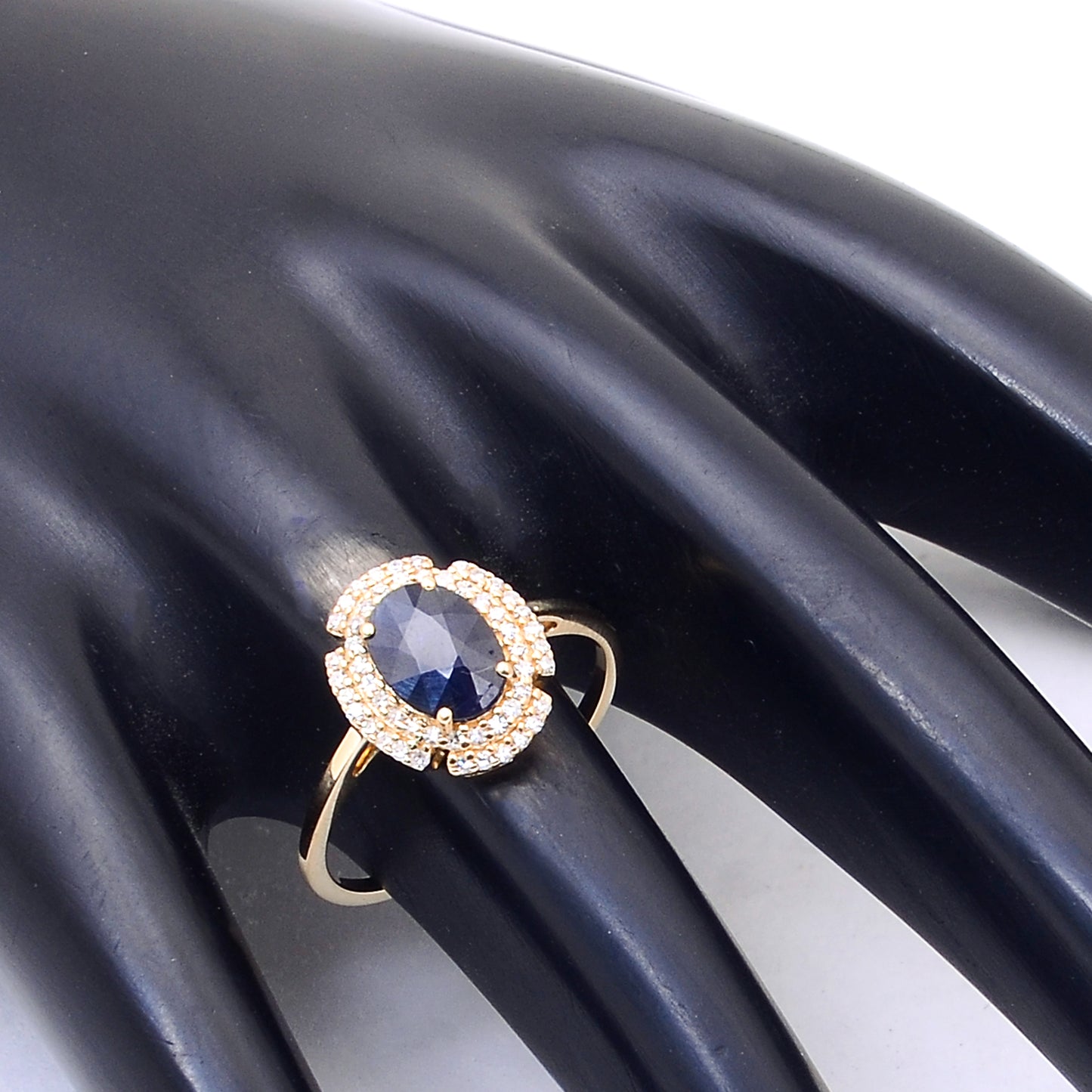 1.29 Ct Oval Mixed Cut Natural Sapphire 14K Gold Ring