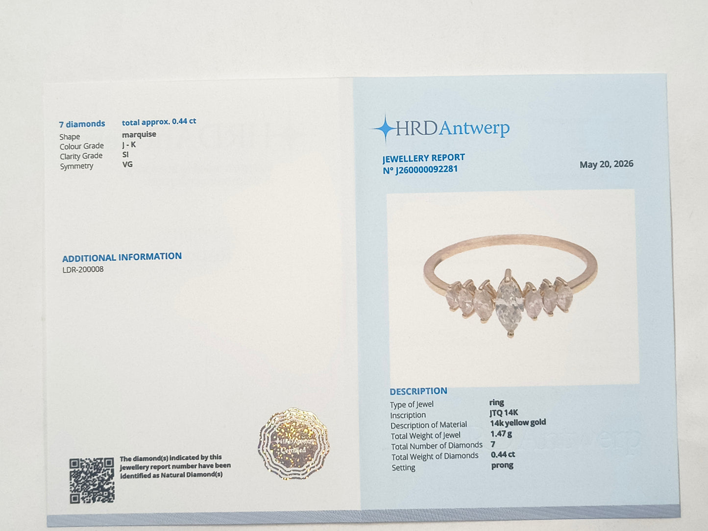0.44 Ct Marquise Diamond 14K Gold Ring