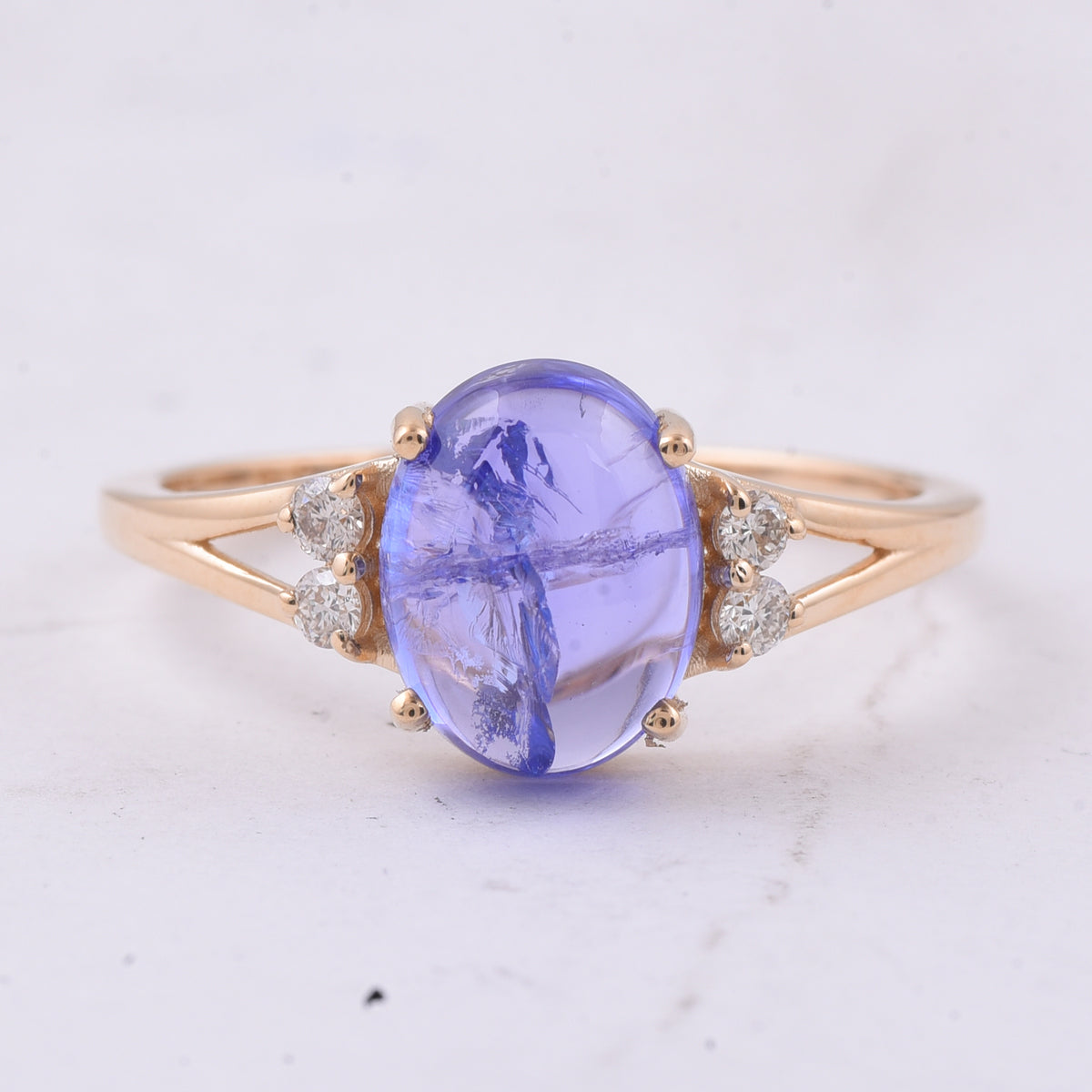 2.54 Ct Oval Cabochon Cut Natural Tanzanite 14K Gold Ring