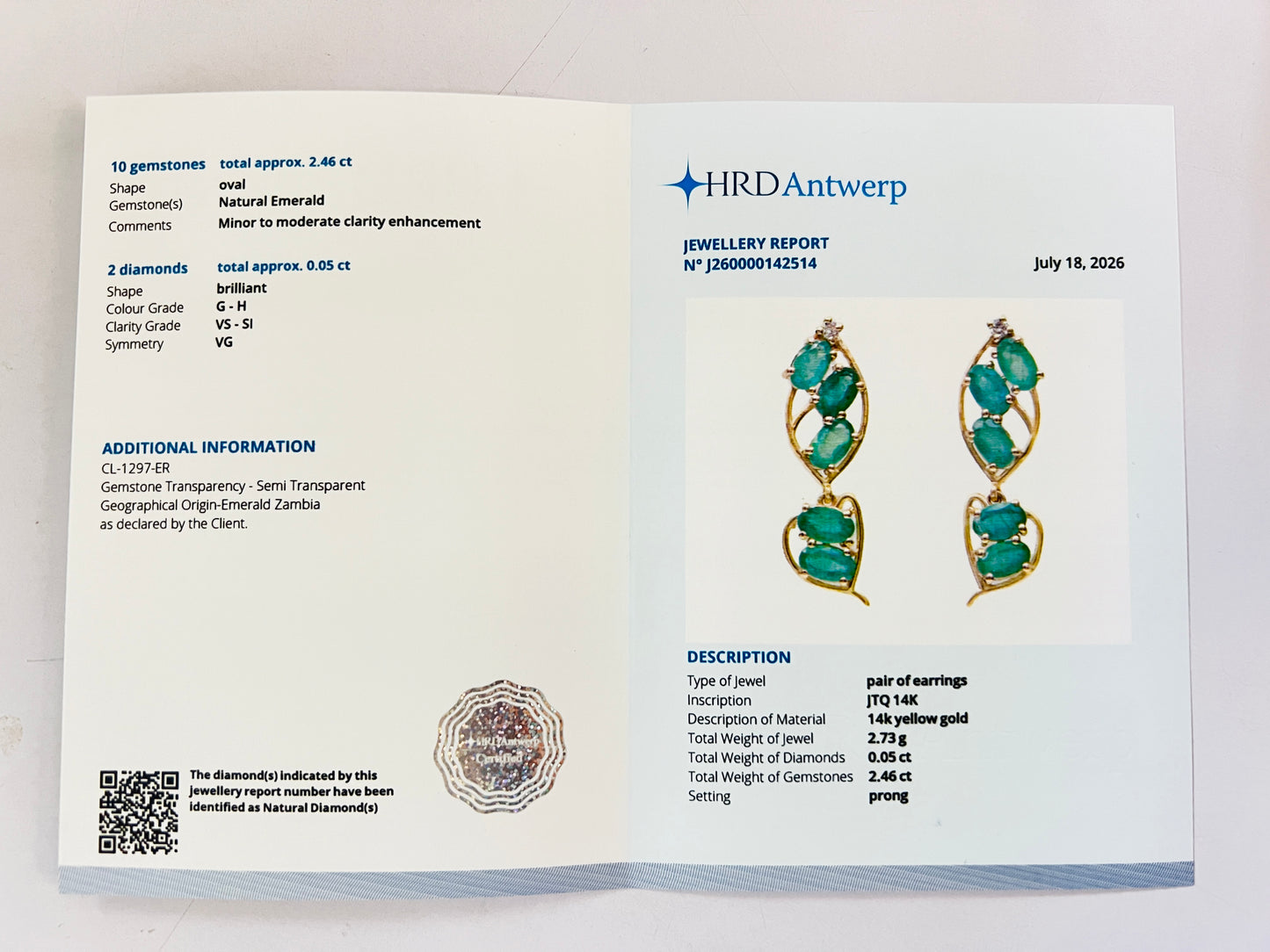 2.51 Ct Oval Natural Emerald 14K Gold Earrings
