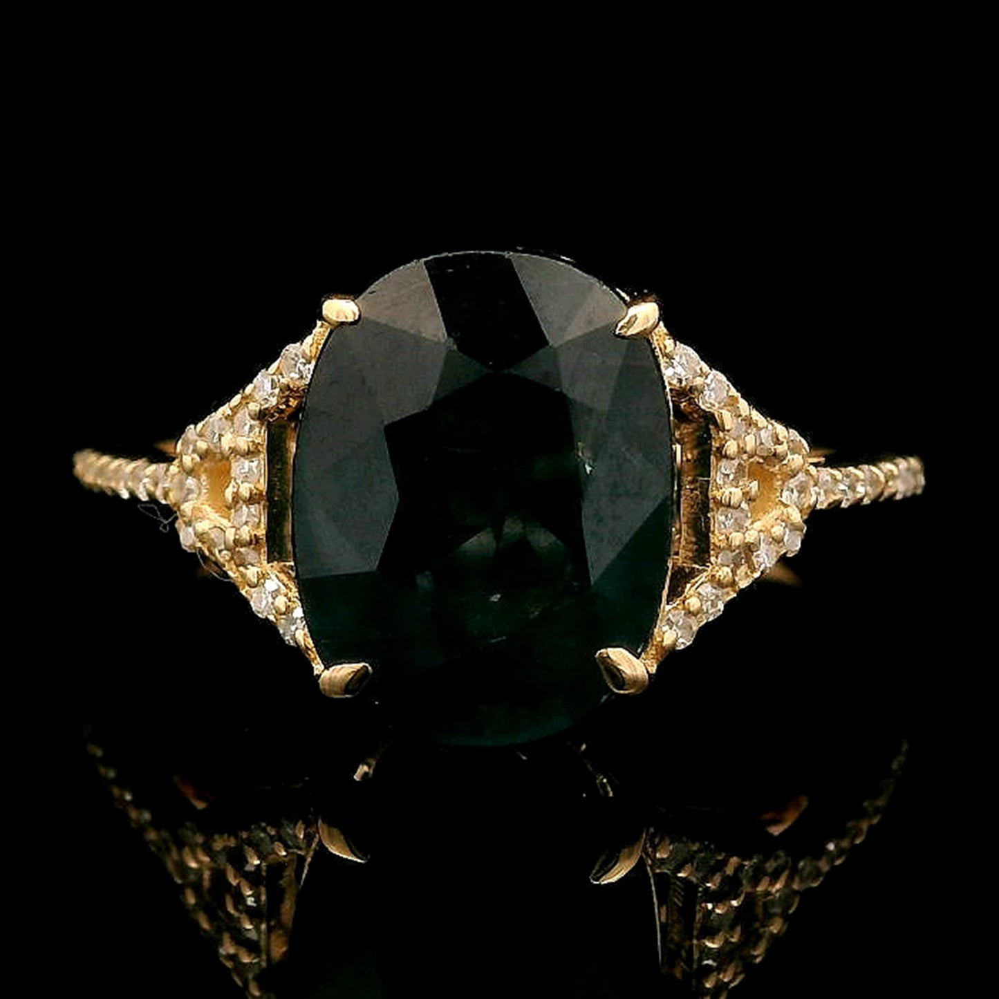 3.50 Ct Oval Mixed Cut Natural Sapphire 14K Gold Ring