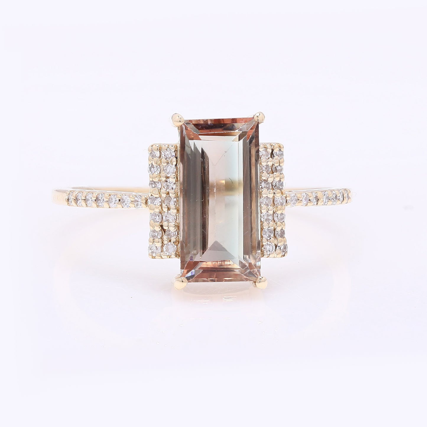2.01 Ct Rectangle Step Cut Natural Sunstone 14K Gold Ring
