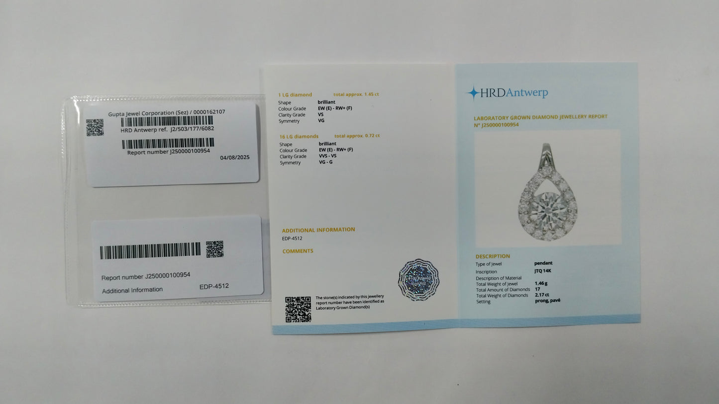 2.17 Carats Lab Grown Diamond 14K Gold Pendant