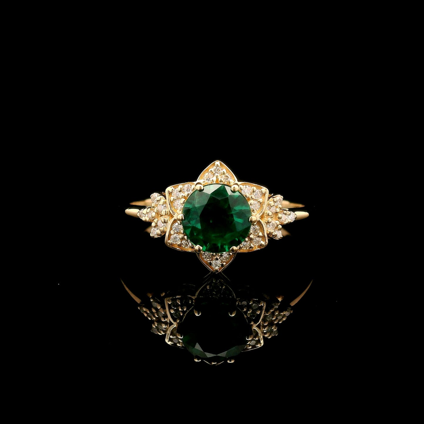1.05 Ct Round Mixed Cut Lab Grown Emerald 14K Gold Ring