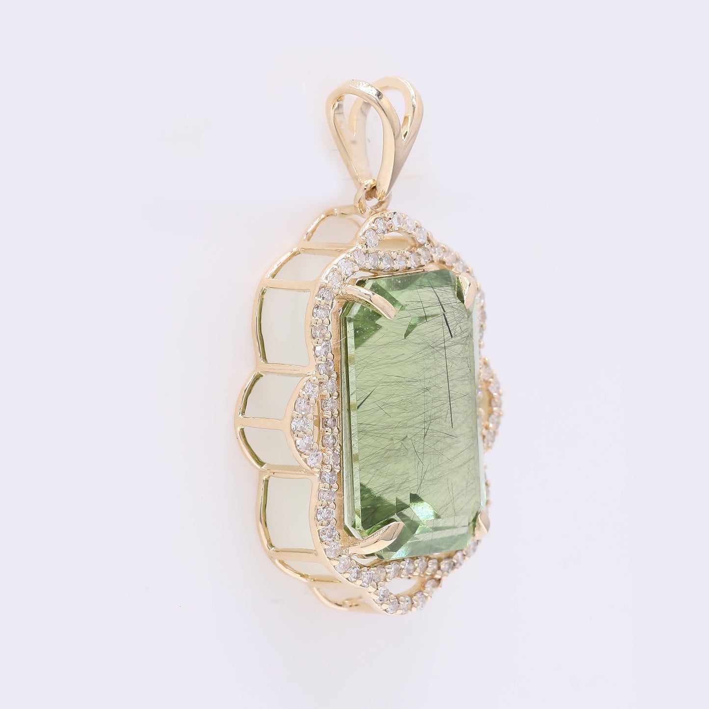 8.19 Ct Octagon Step Cut Natural Peridot 14K Gold Pendant