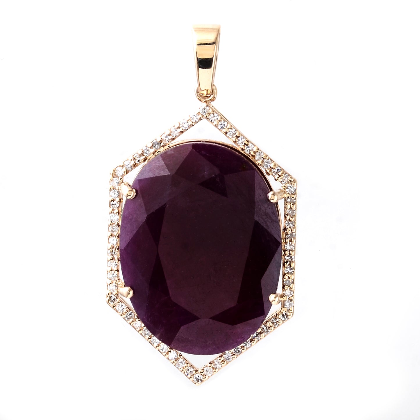 16.04 Ct Oval Mixed Cut Natural Corundum Ruby 14K Gold Pendant