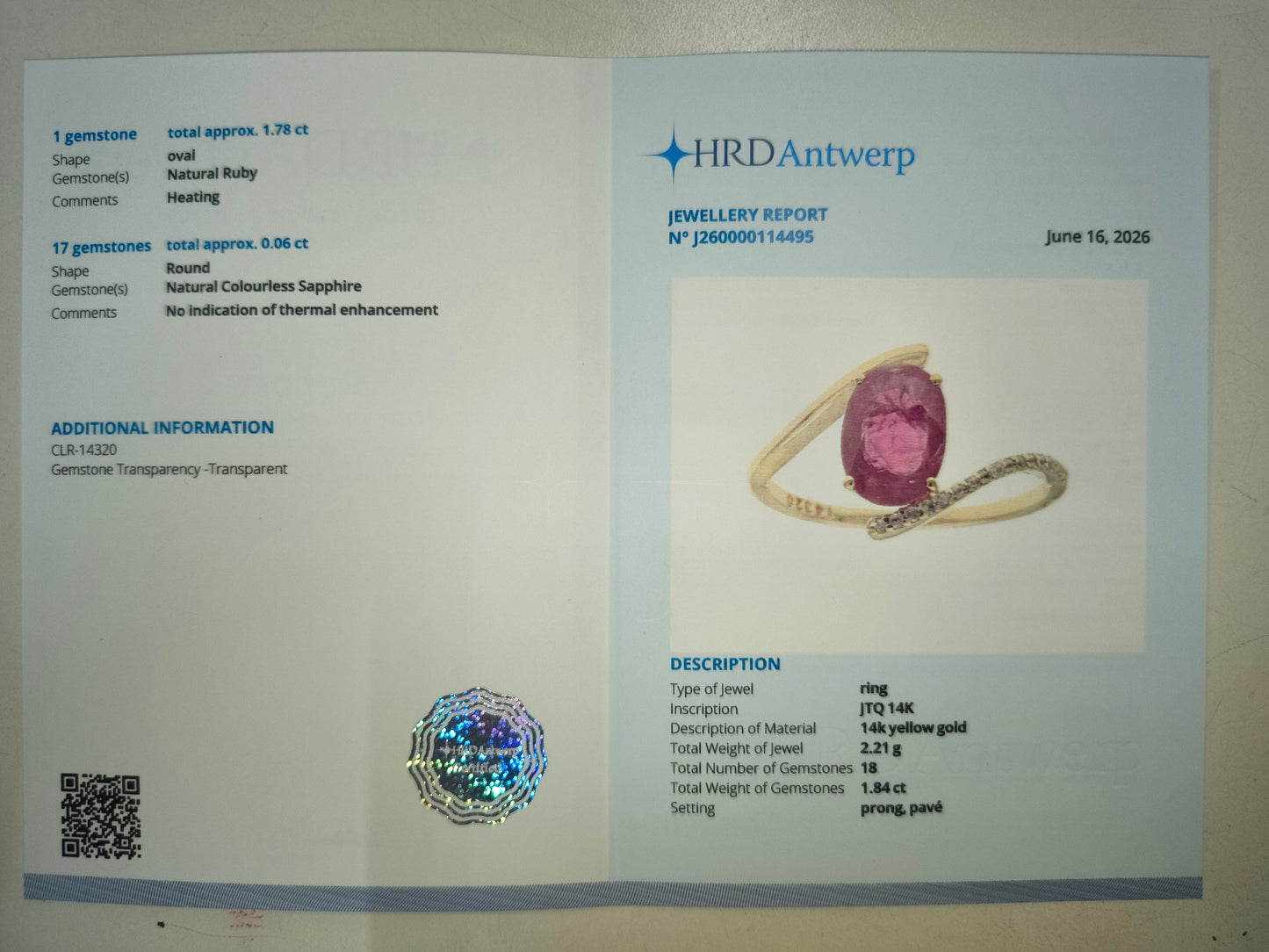 1.84 Ct Oval Natural Ruby 14K Gold Ring