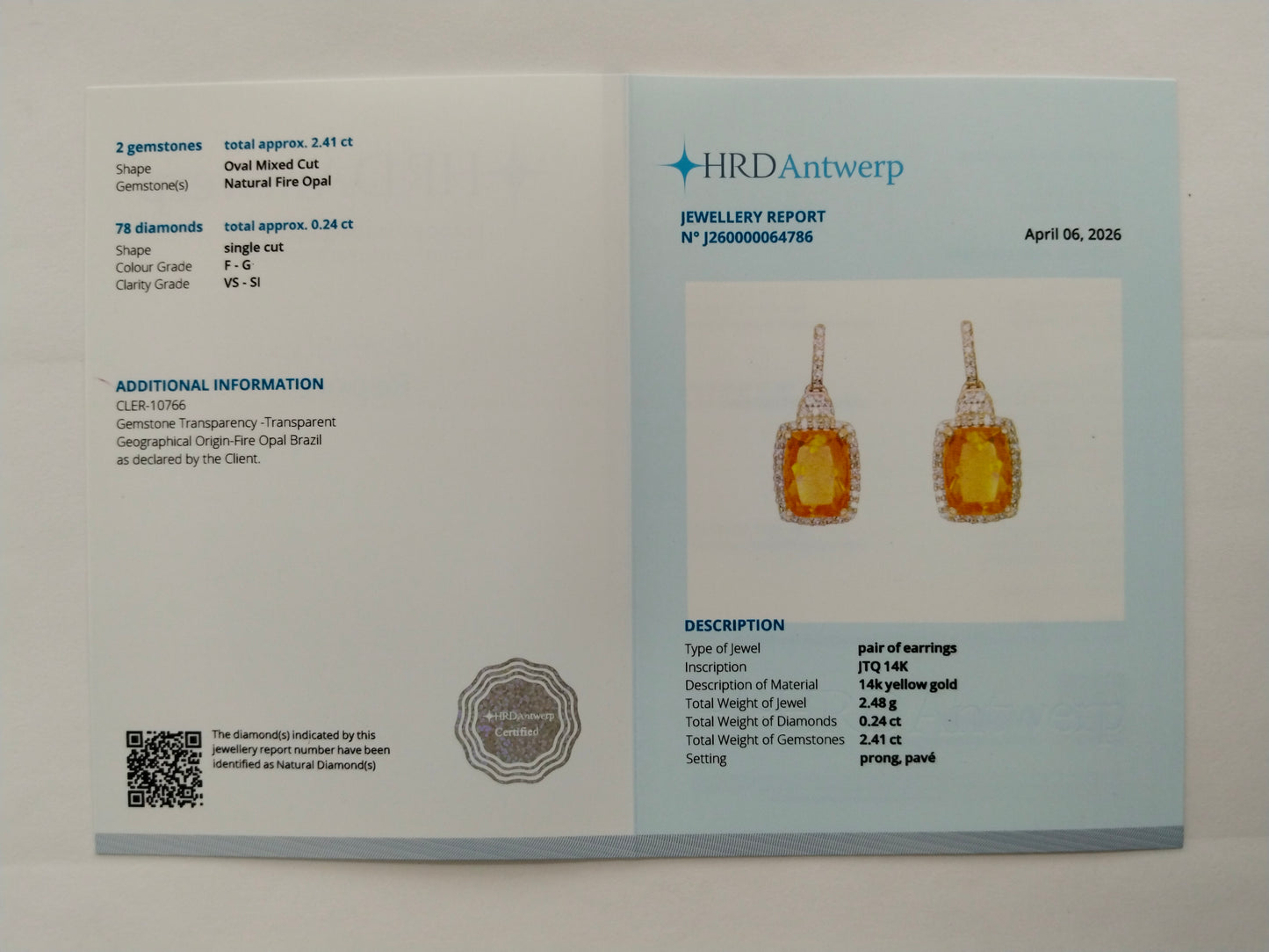 2.65 Ct Oval Mixed Cut Natural Fire Opal 14K Gold Earrings