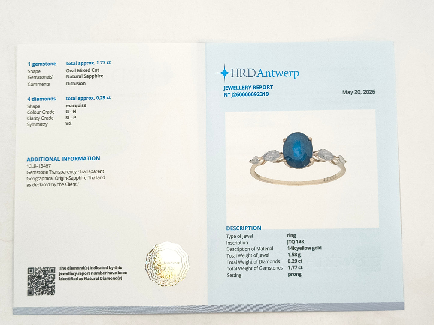 2.06 Ct Oval Sapphire 14K Gold Ring
