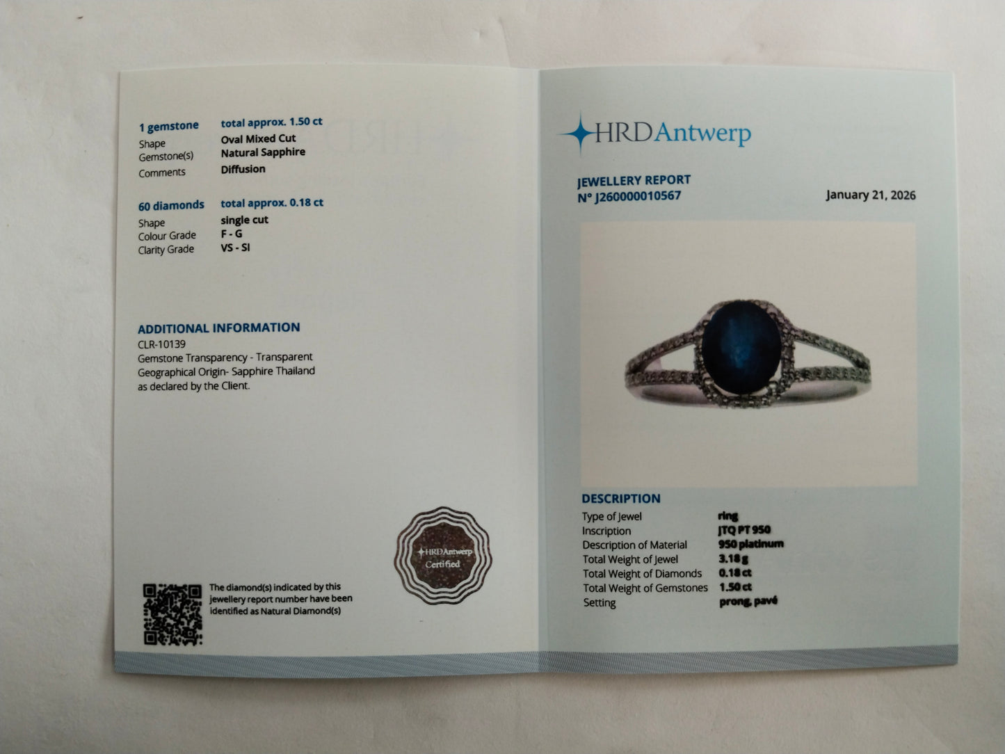 1.68 Ct Oval Mixed Cut Natural Sapphire 950 Platinum Ring