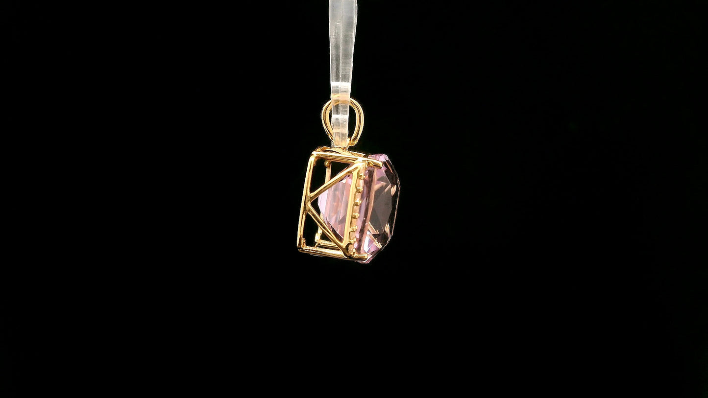 9.32 Ct Cushion Mixed Cut Natural Spodumene Kunzite 14K Gold Pendant