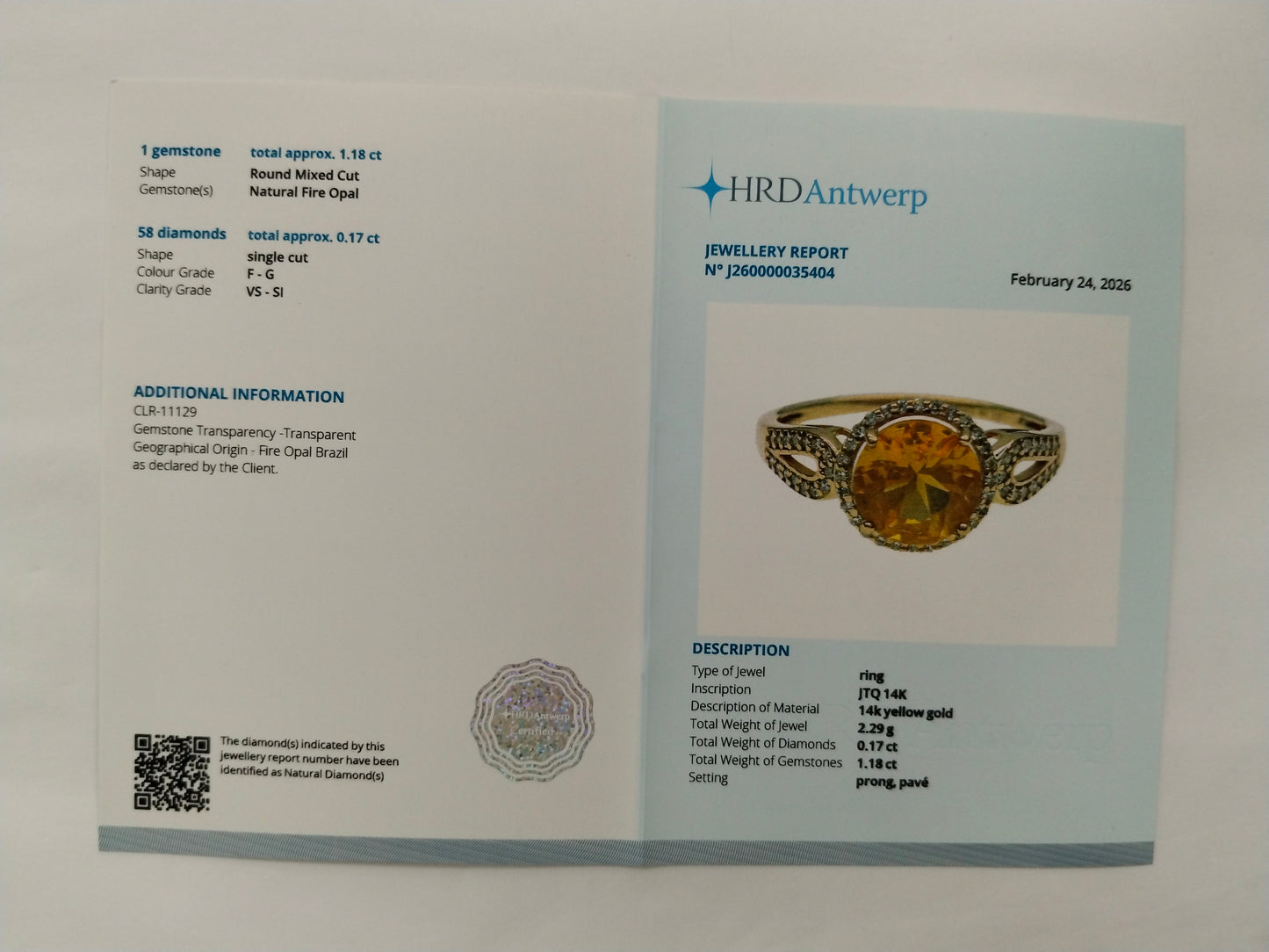 1.35 Ct Round Mixed Cut Natural Fire Opal 14K Gold Ring