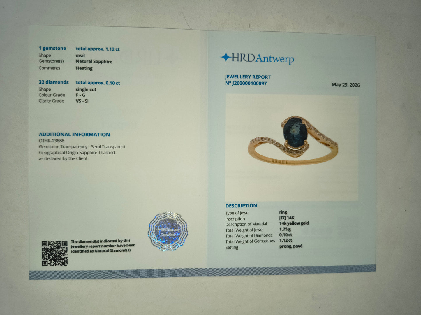 1.22 Ct Oval Mixed Cut Natural Sapphire 14K Gold Ring