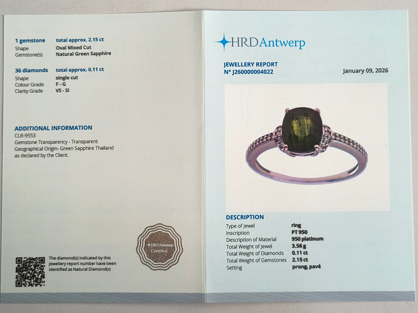 2.26 Ct Oval Mixed Cut Natural Green Sapphire 950 Platinum Ring