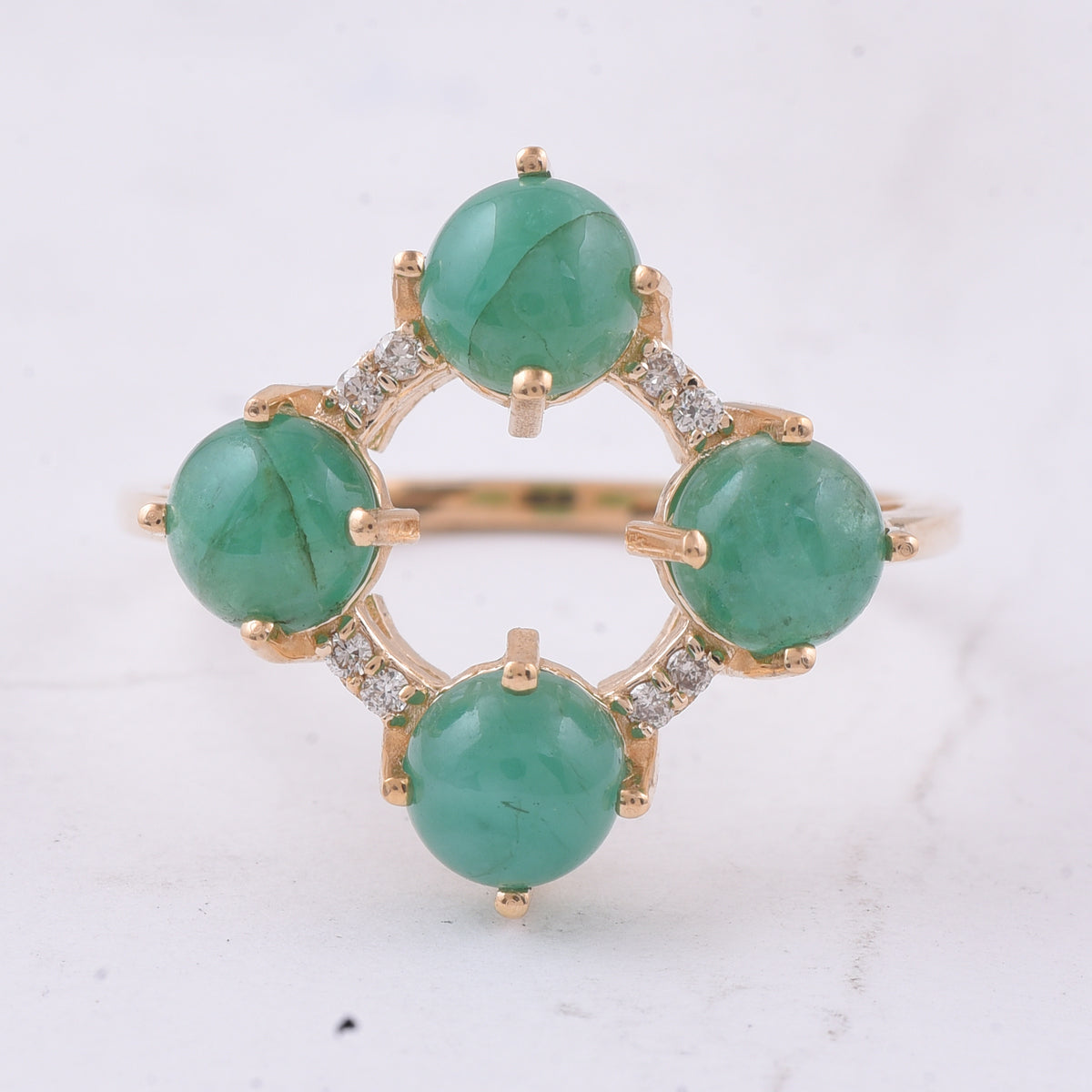 2.39 Ct Round Cabochon Cut Natural Emerald 14K Gold Ring