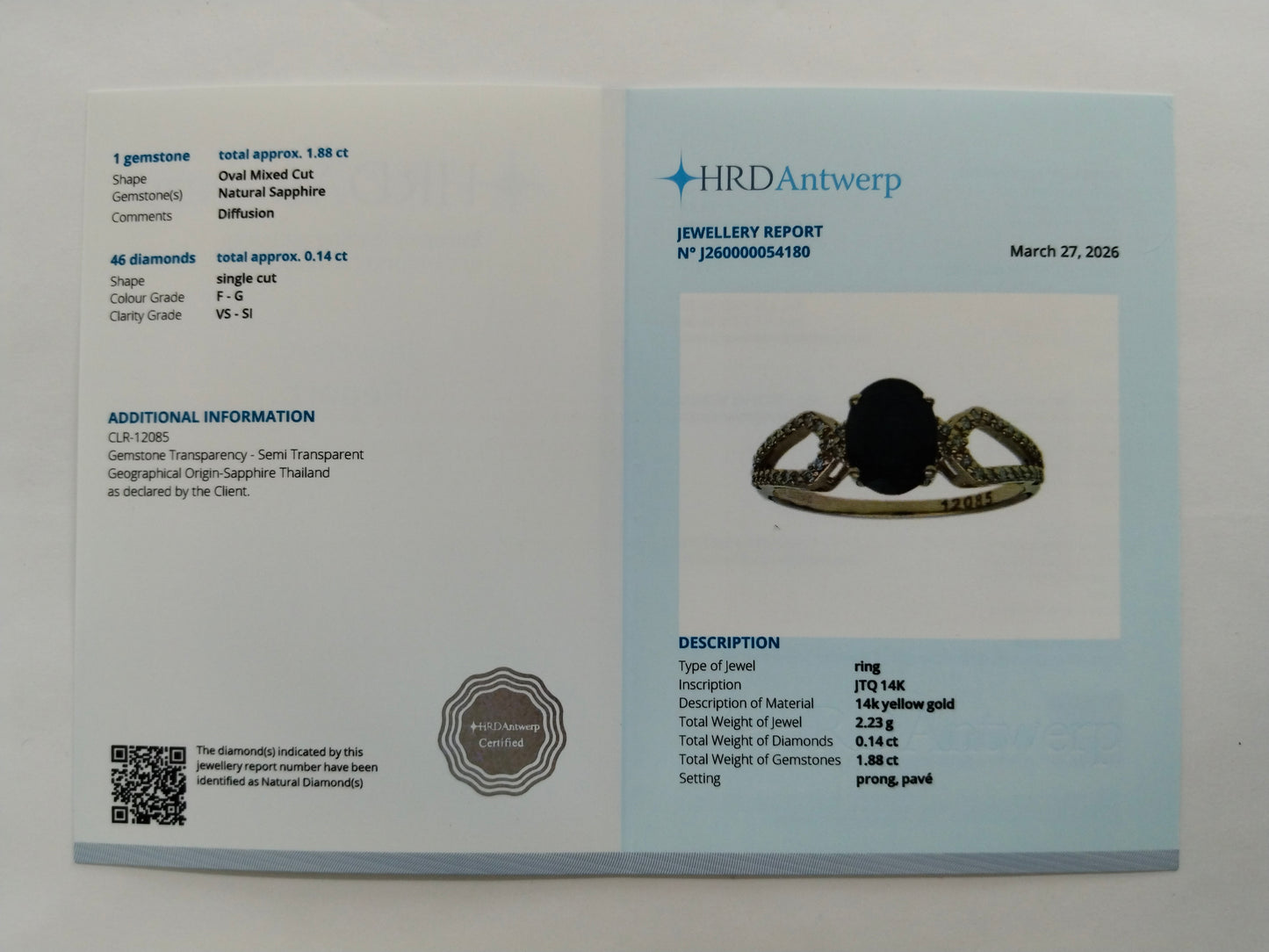 2.02 Ct Oval Mixed Cut Natural Sapphire 14K Gold Ring