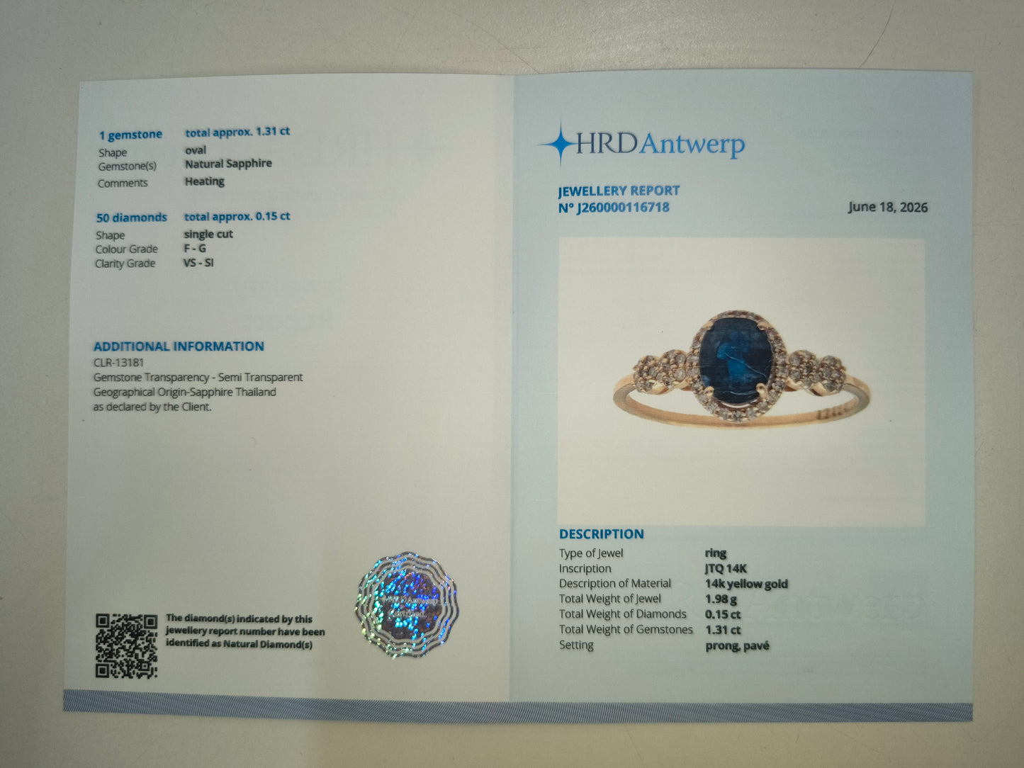 1.46 Ct Oval Natural Sapphire 14K Gold Ring