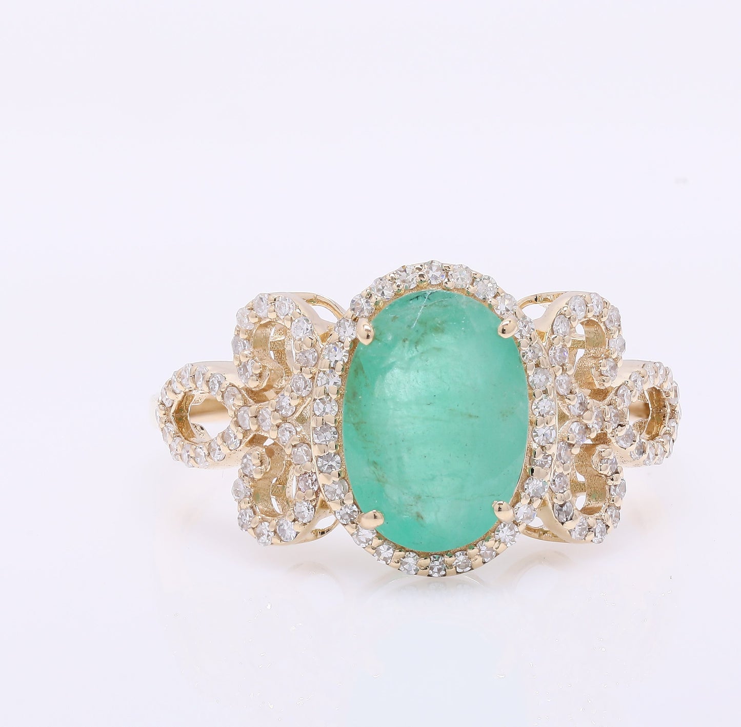 2.35 Ct Oval Mixed Cut Natural Emerald 14K Gold Ring