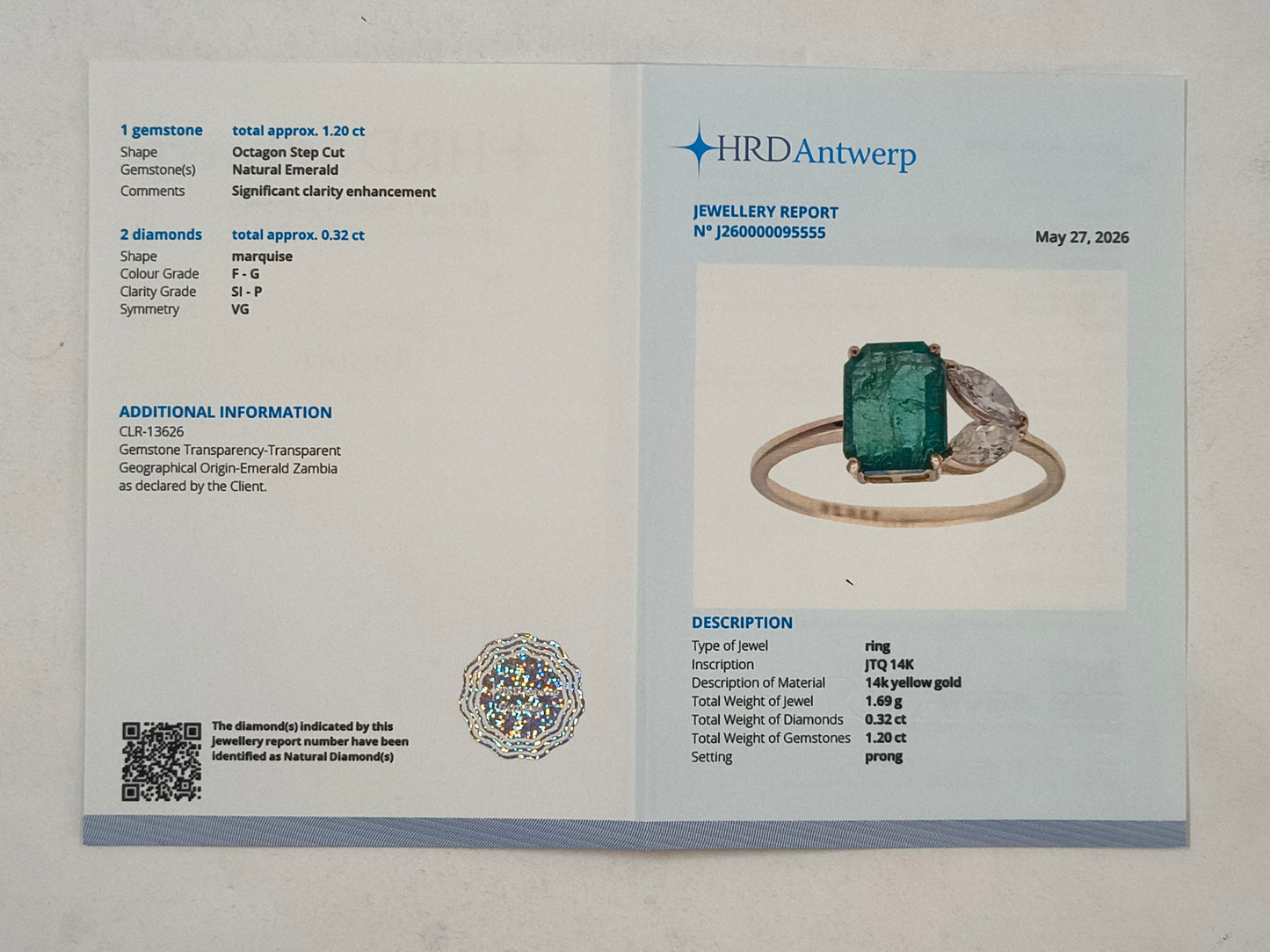 1.52 Ct Octagon Step Cut Natural Emerald 14K Gold Ring